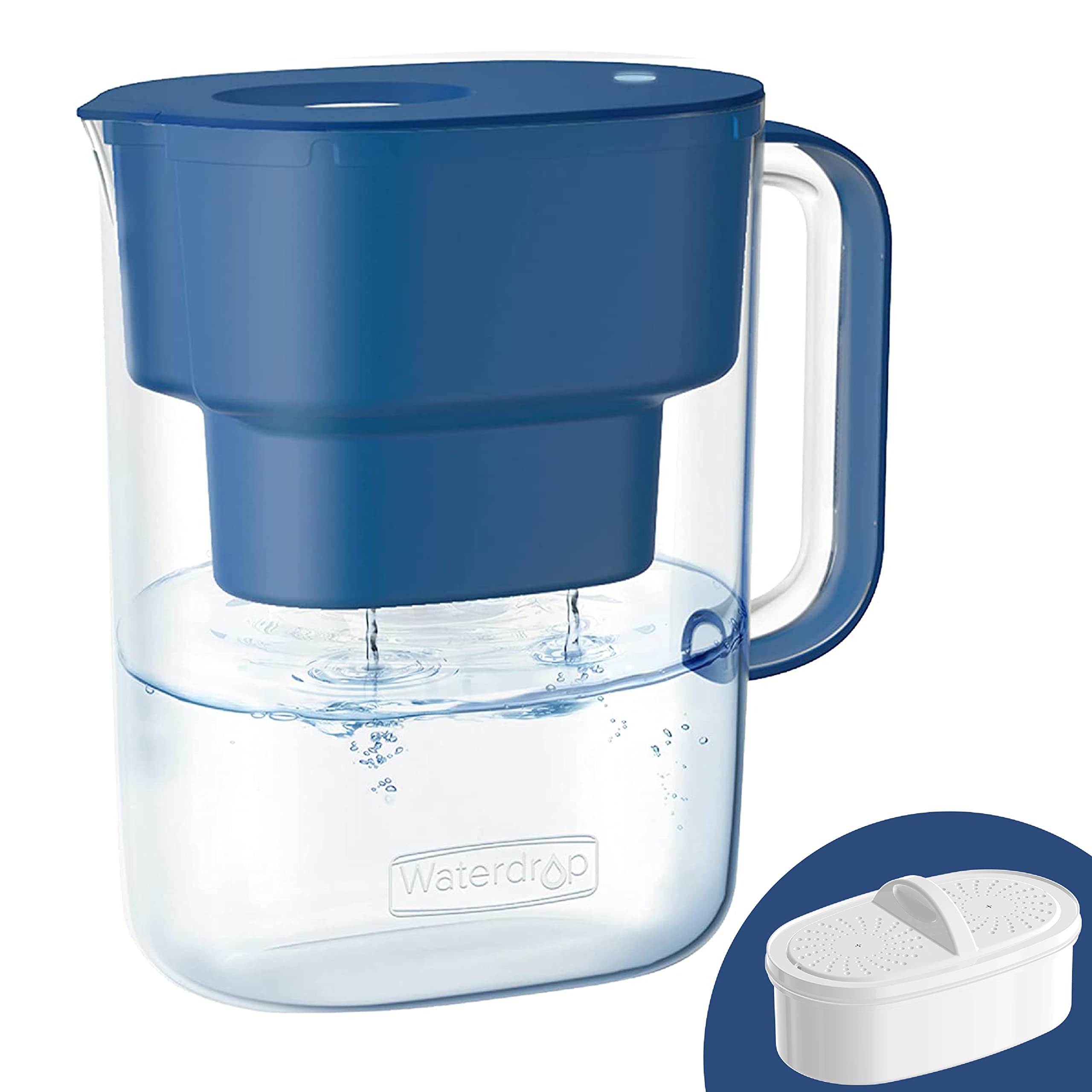 Waterdrop 200-Gallon Long-Life Lucid 10-Cup Large Water Filter Pitcher, NSF Certified, 5X Times Lifetime, Reduces PFOA/PFOS, Chlorine, BPA Free, Classic Blue