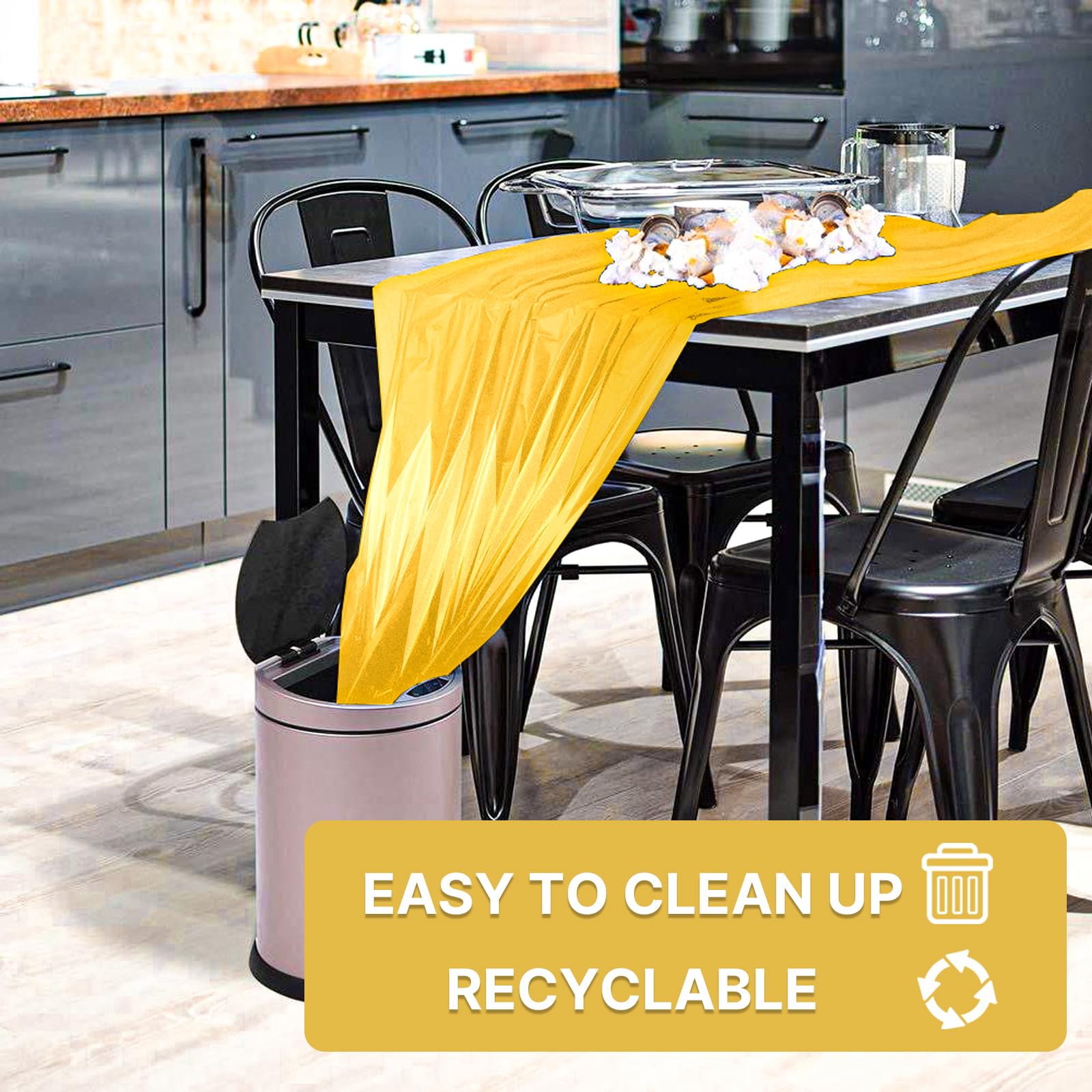 PartyWoo 3 pcs Gold Foil Table Cover, 54 x 108 Inch Rectangle Waterproof Tablecloth for 6 to 8 Foot Tables, Disposable Plastic Party Tablecloth for Christmas Graduation Birthday Party Decorations