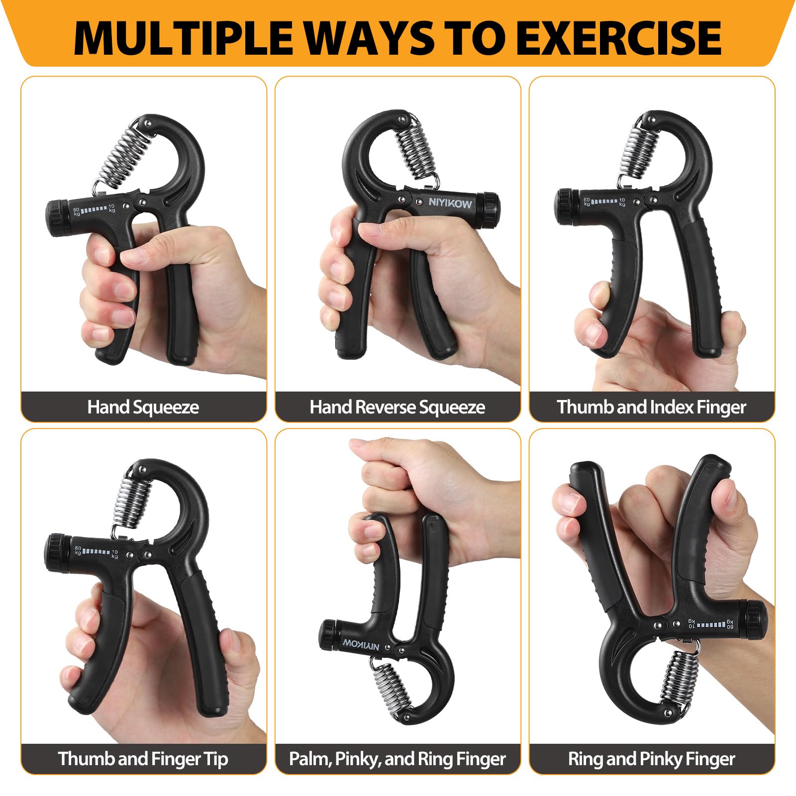 NIYIKOW 2 Pack Grip Strength Trainer, Hand Grip Strengthener, Adjustable Resistance 22-132Lbs (10-60kg), Forearm Strengthener, Perfect for Musicians Athletes - Carbon Black
