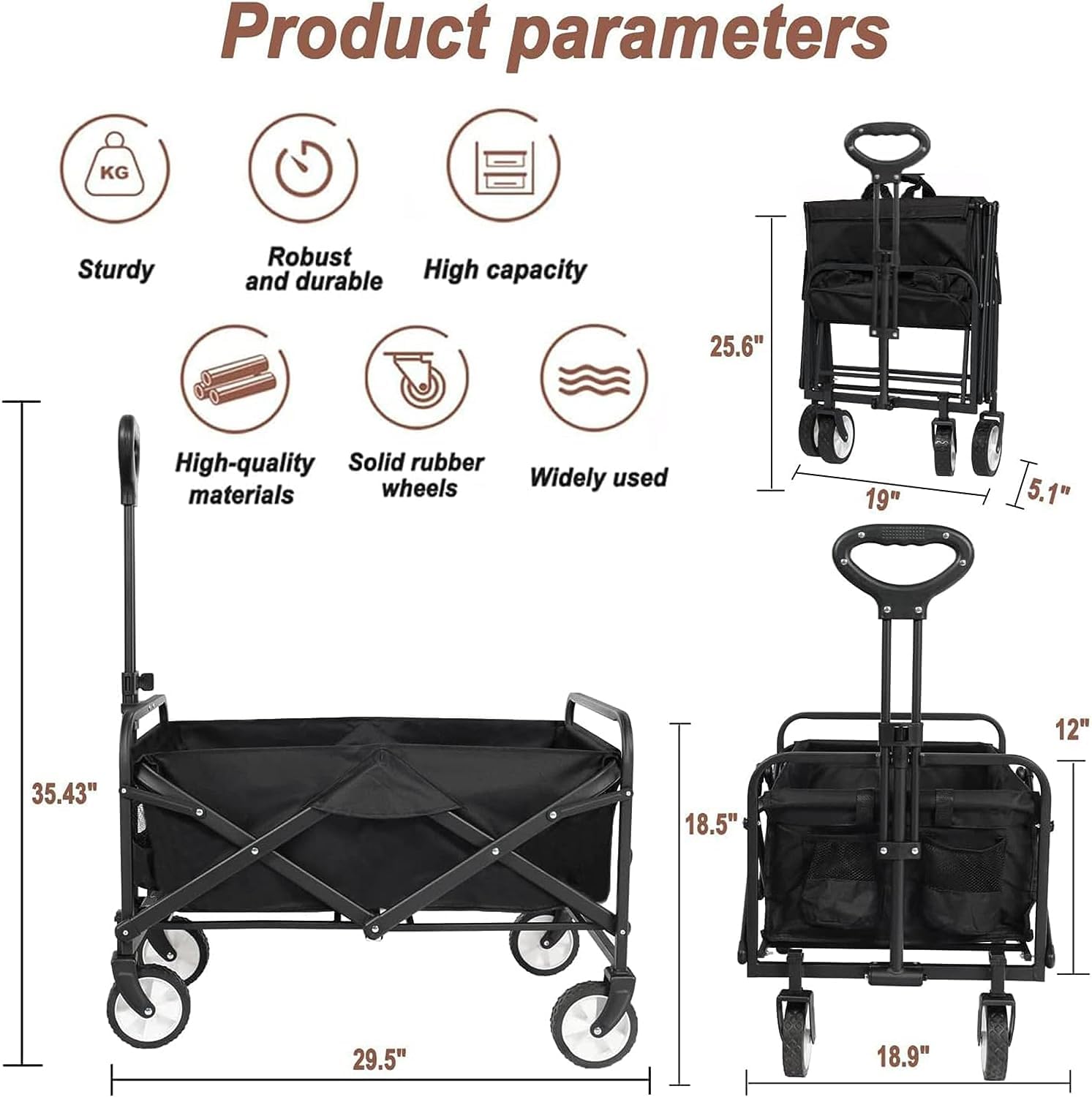 iHomey Collapsible Foldable Wagon, Beach Cart Large Capacity, Heavy Duty Folding Wagon Portable, Collapsible Wagon for Sports, Shopping, Camping (Black)