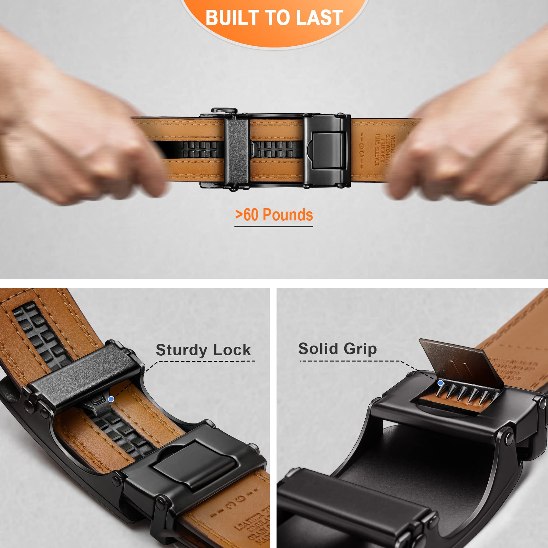 BULLIANT Men's Belt,Brand Ratchet Belt Of Genuine Leather For Gift Men Dress,Size Customized(Black/Light Brown,32"-38" Waist Adjustable)