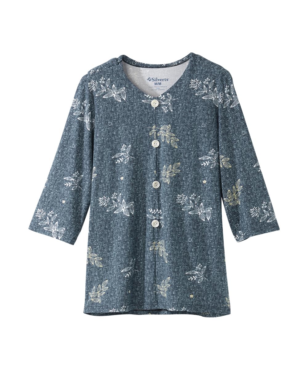 Women’s Open-Back Adaptive Faux Button Top - Leafy Floral 2XL