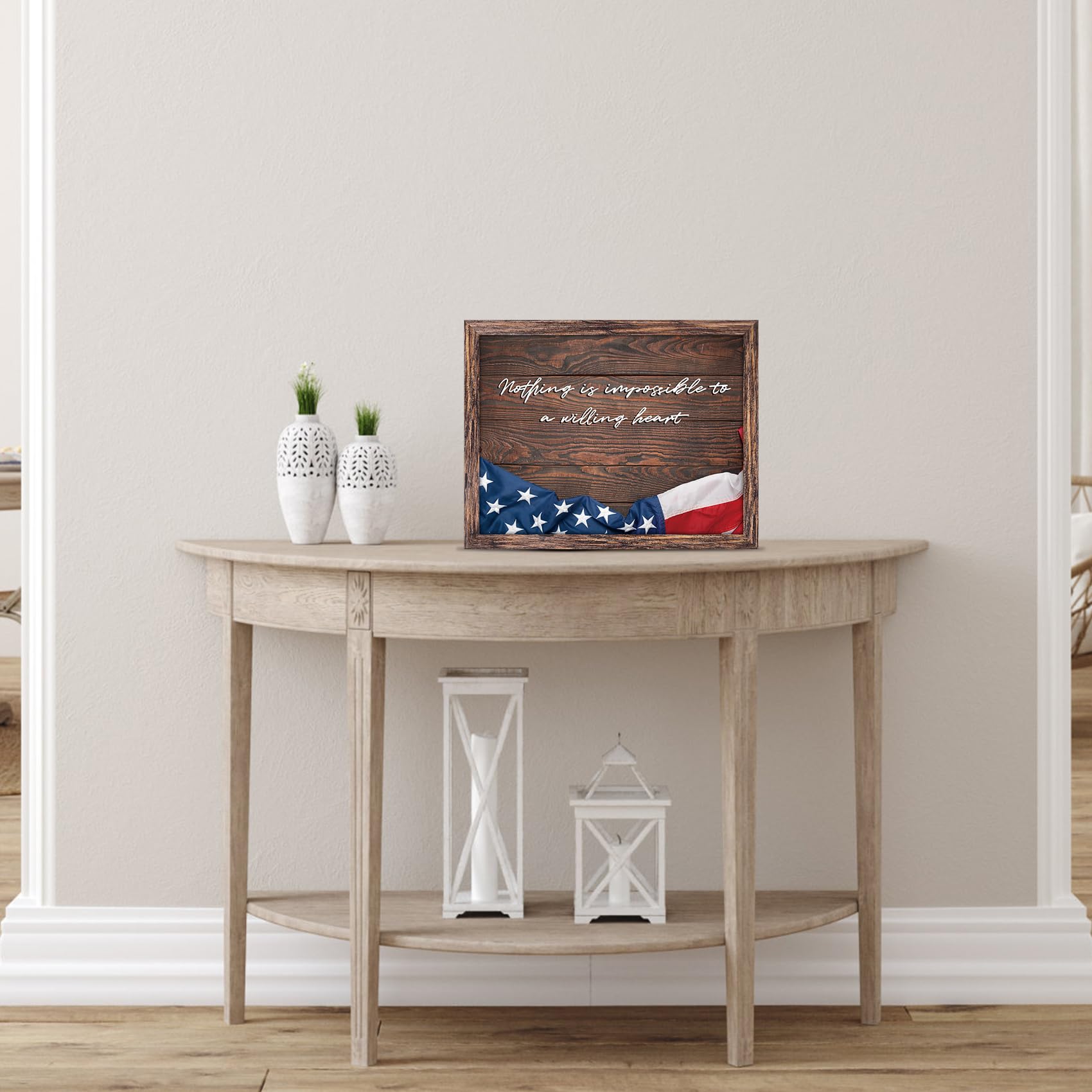 Farmhouse Rustic American National Flag Wall Art Modern Embossing Plate Patriotic Pride Motivational Framed Artwork for Living Room Office Bedroom Wall Decor - 12''x16''