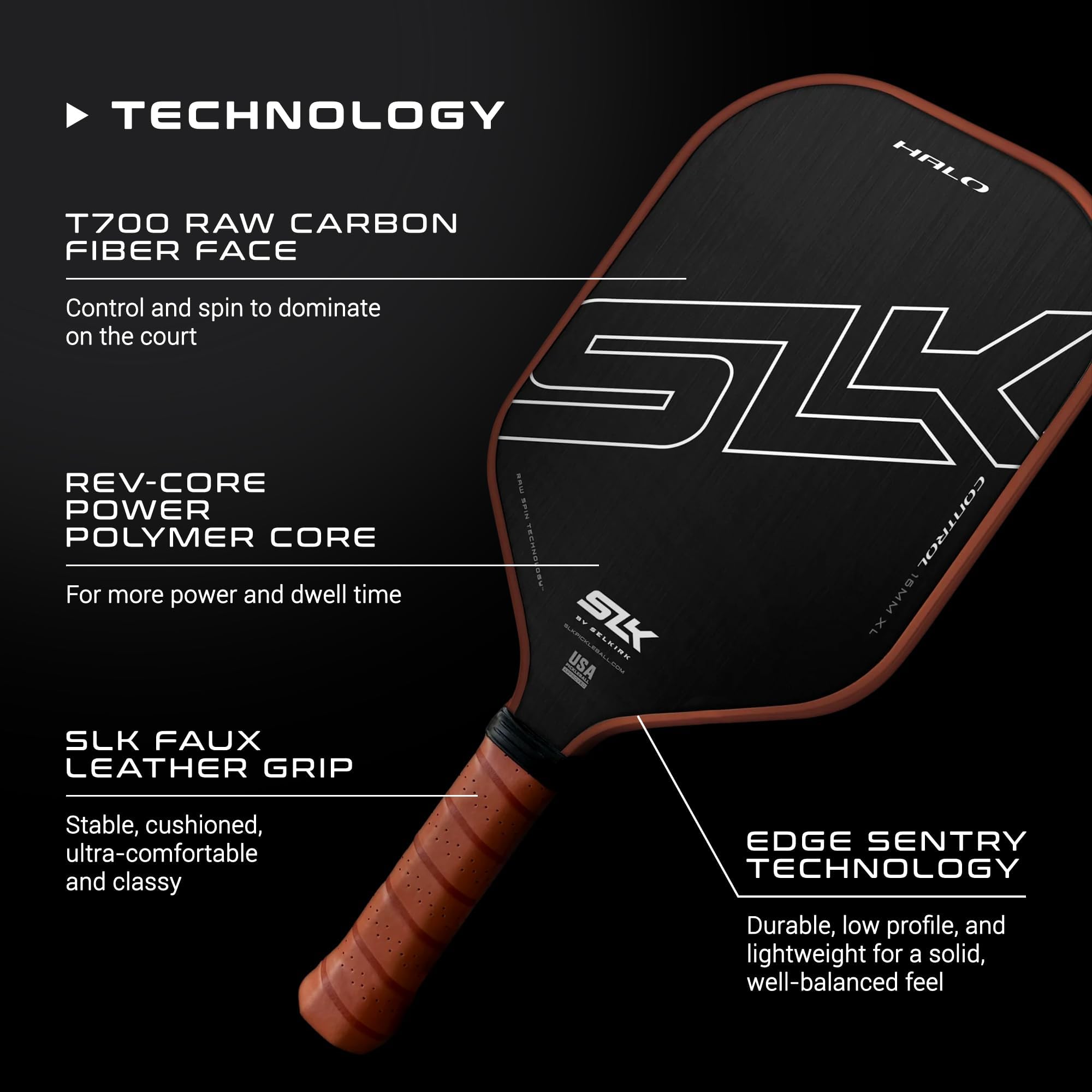 2024 Selkirk SLK Halo Control, Power & Halo Pro Pickleball Paddles | Raw Carbon Fiber Pickleball Paddle with a Rev-Core Power Polymer Core | Designed for Ultimate Spin & Consistency