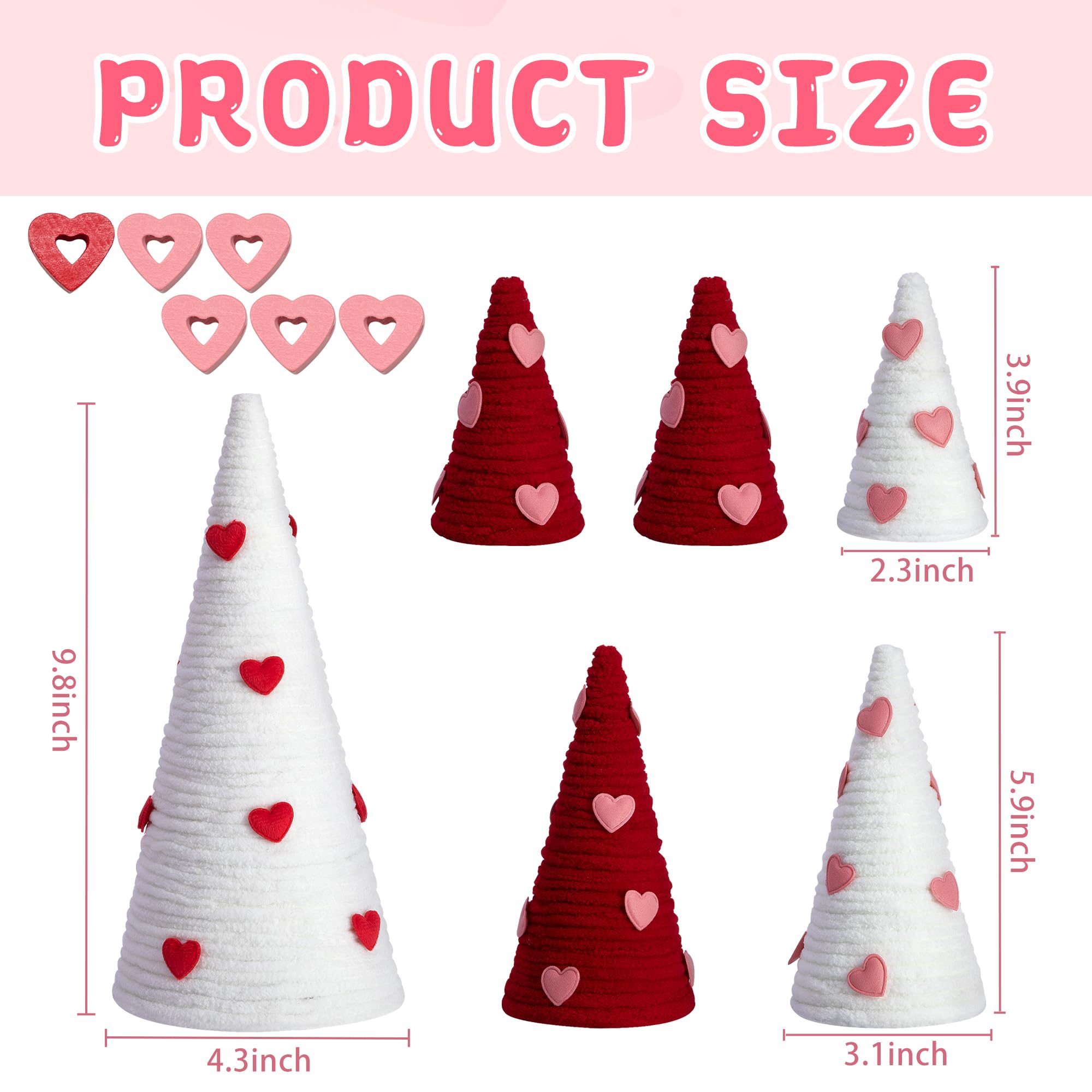 Iceyyyy 6 Pcs Valentine Day Tree Table Decorations Set-Artificial Yarn Wrapped Mini Trees with Heart Decor-Pink White Valentine's Day Tabletop Tree for Farmhouse Indoor Home Kitchen Decor