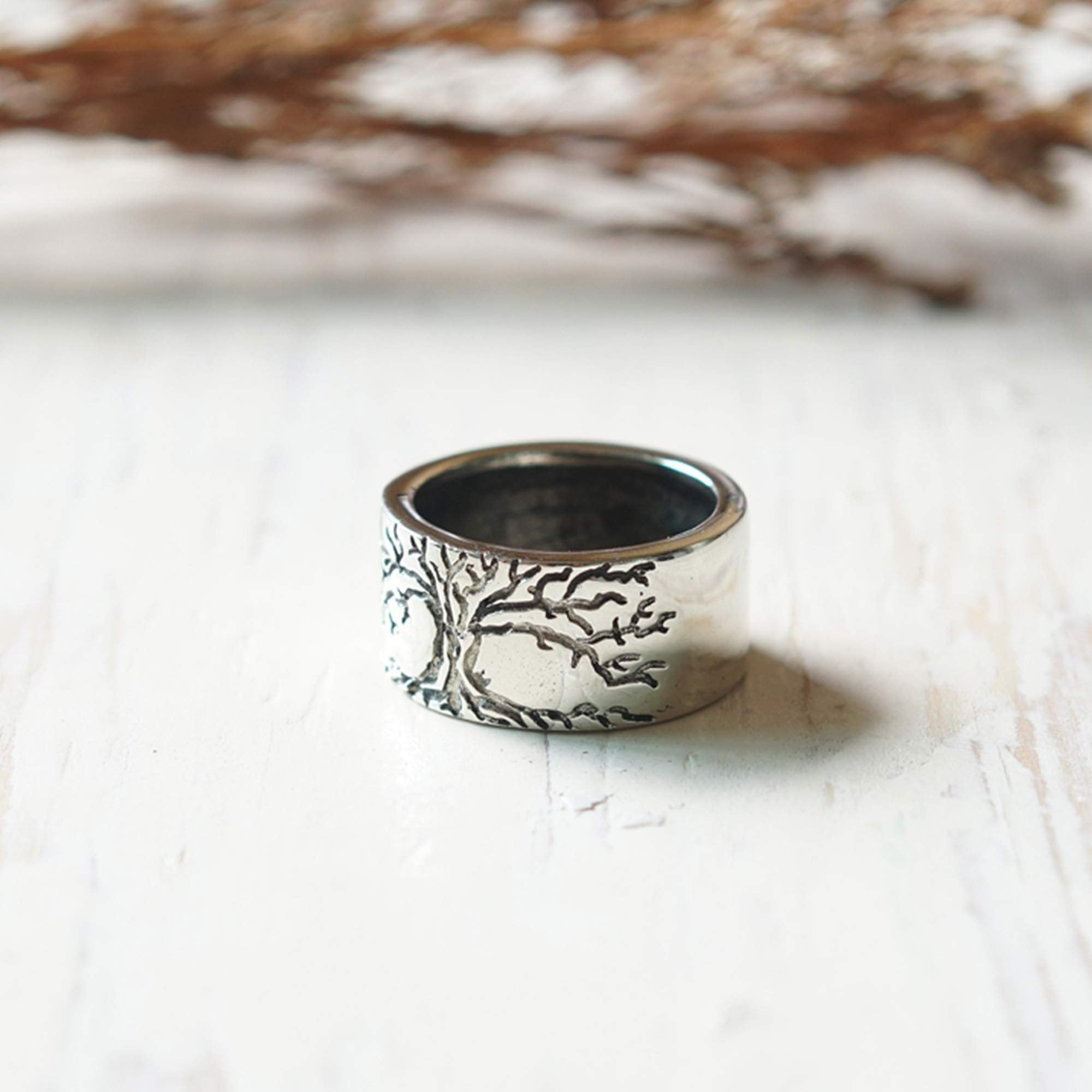 Tree of Life Thumb Ring men sterling silver 925 viking boho biker bands minimal