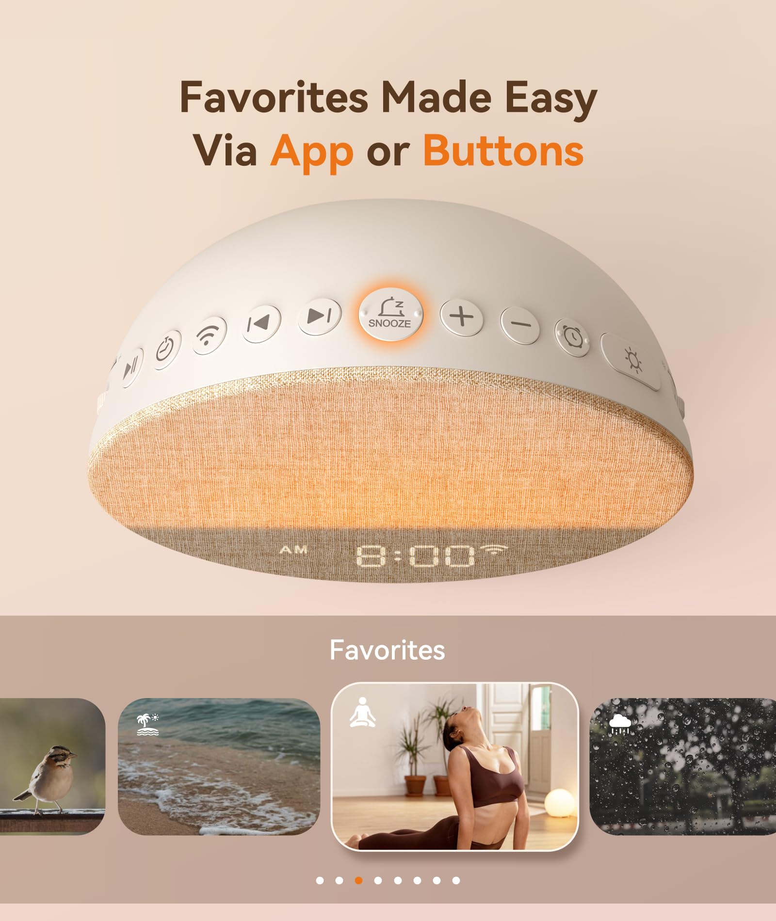 Dreamegg Sunrise 1+ Sound Machine, Sunrise Alarm Clock, Night Light, APP Control, Sleep Routines, Favorites Mode, 34 Soothing Sounds, White Noise Sound Machine, Wake Up Light for Bedrooms, Adults