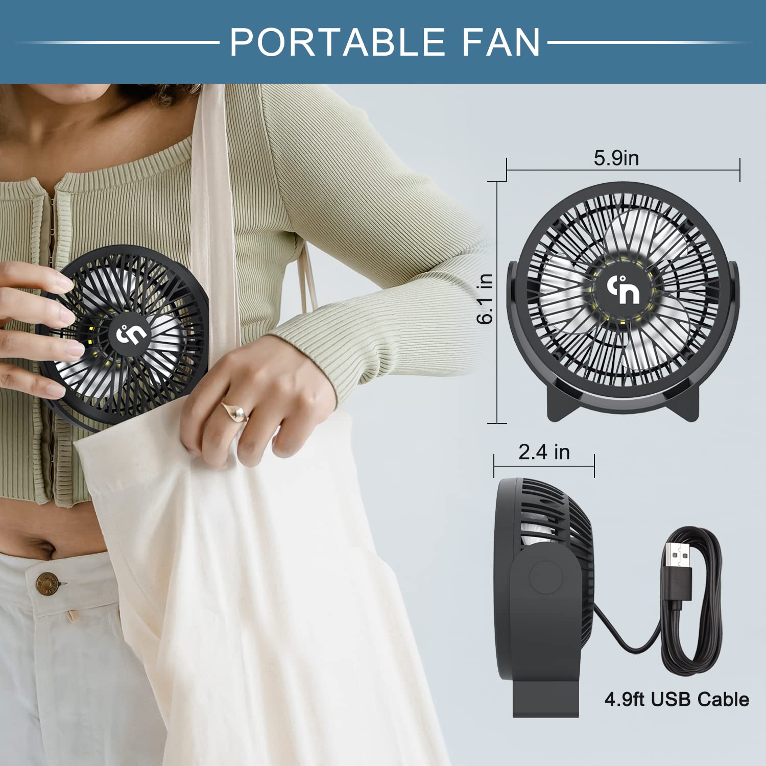 GagetElec USB Desk Fan with LED Night Lights,3 Speeds Quiet Personal Mini Table Fan,360°Rotation Strong Wind Cooling Fan,Small Desktop Fan for Home Office Desktop Office Table 5.3 Inch (T5-07)