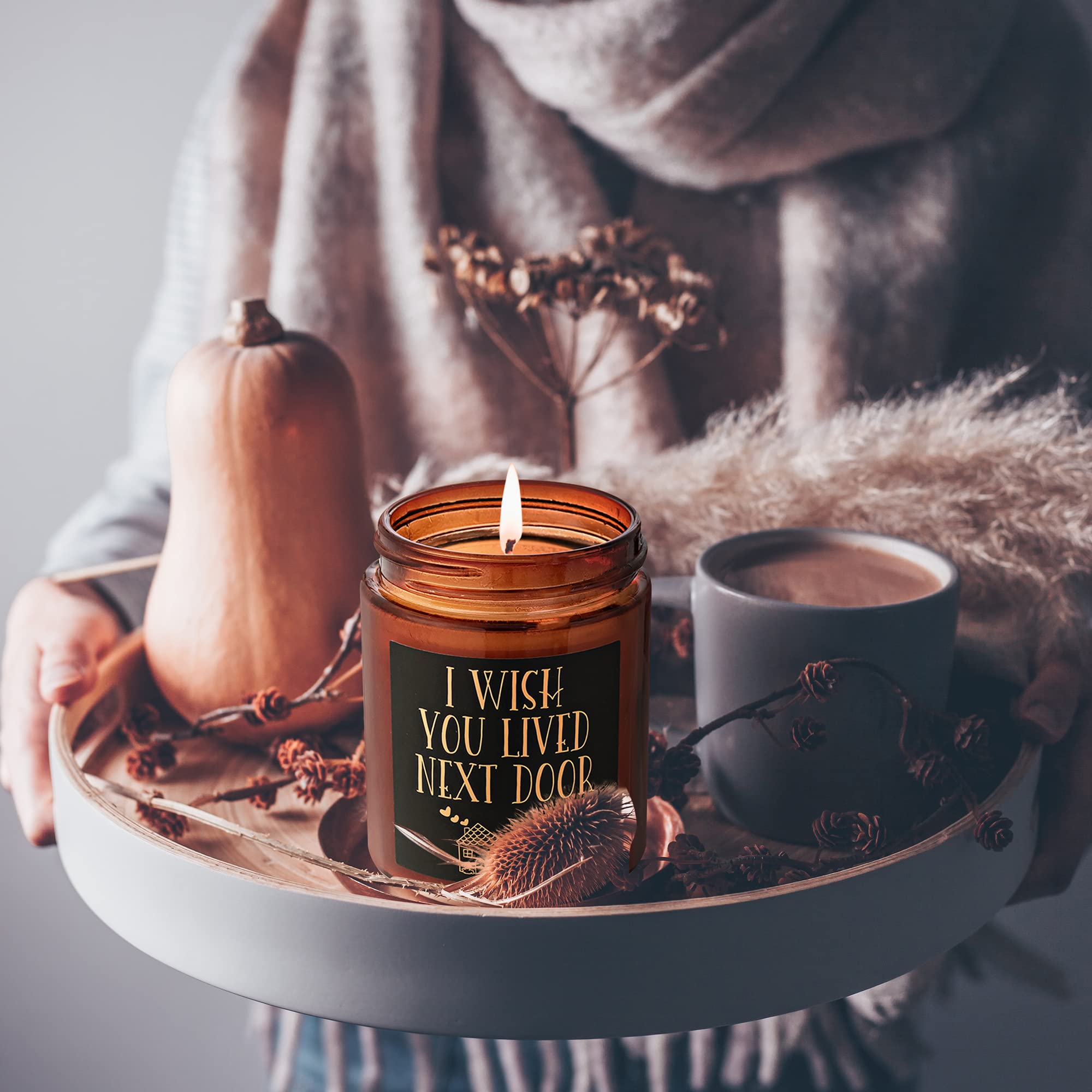 Briojoy Gifts for Women - I Wish You Lived Next Door Candle - Fun Birthday, Friendship Gift for Her - Gifts for Sister Mom Girlfriend Men Coworker - Best Friend, Bestie Presents - Jasmine Soy Candle