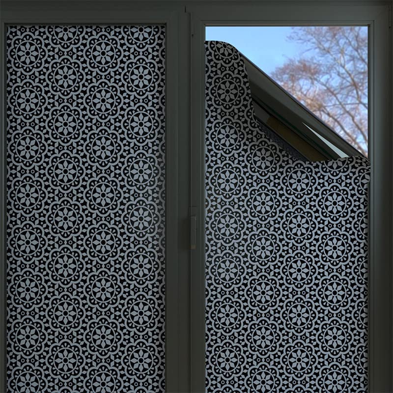 ZHMRROAD Frosted Glass Window Privacy Film Heat Blocking UV Protection Sun Blocking Static Cling Removable Decorative for Home Black Flower 17.3 x 78.7 Inches