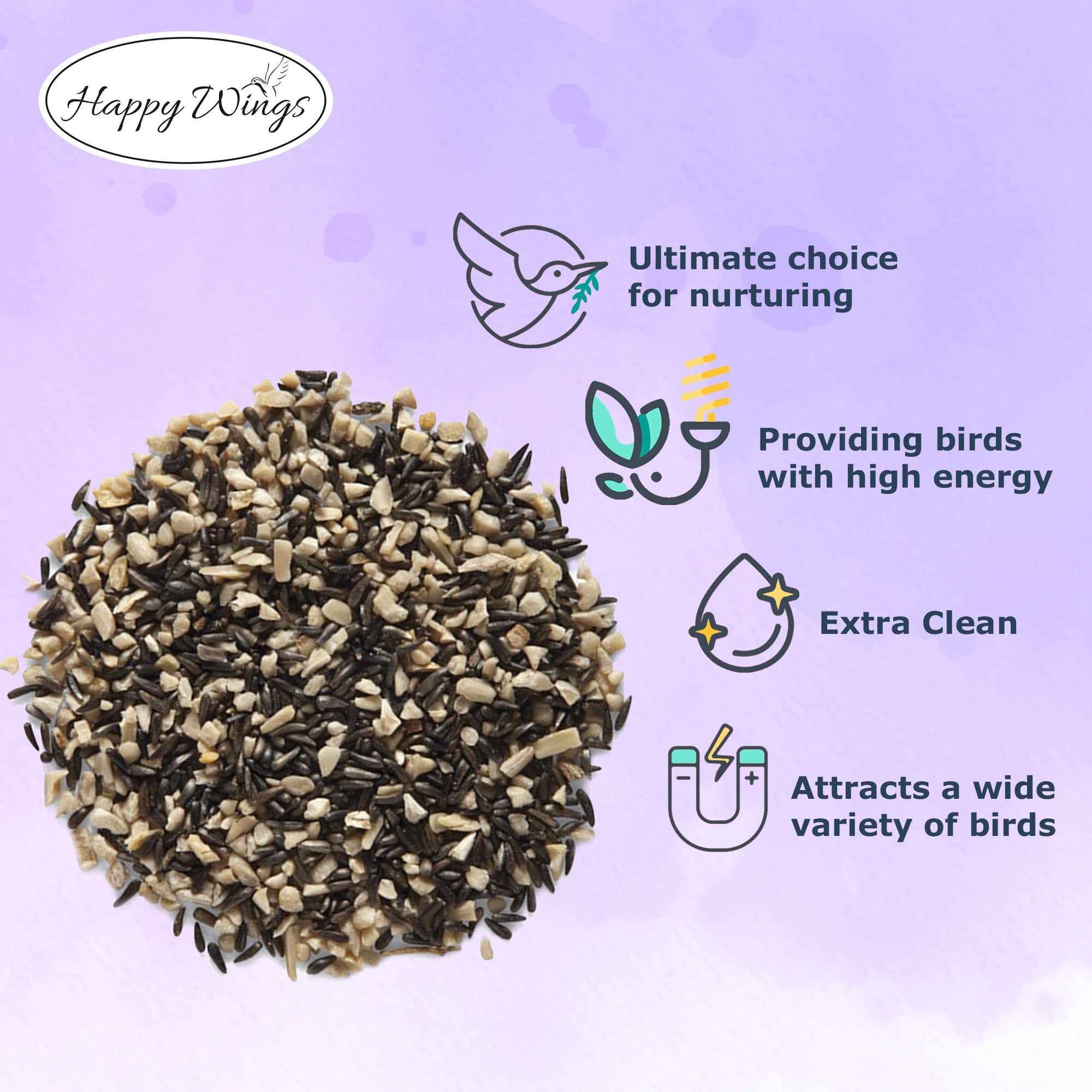 Happy Wings Finch Blend Bird Food - Mix of Sunflower Hearts/Kernels and Nyjer, 5 Pounds - No Grow Seed - For Wild Birds