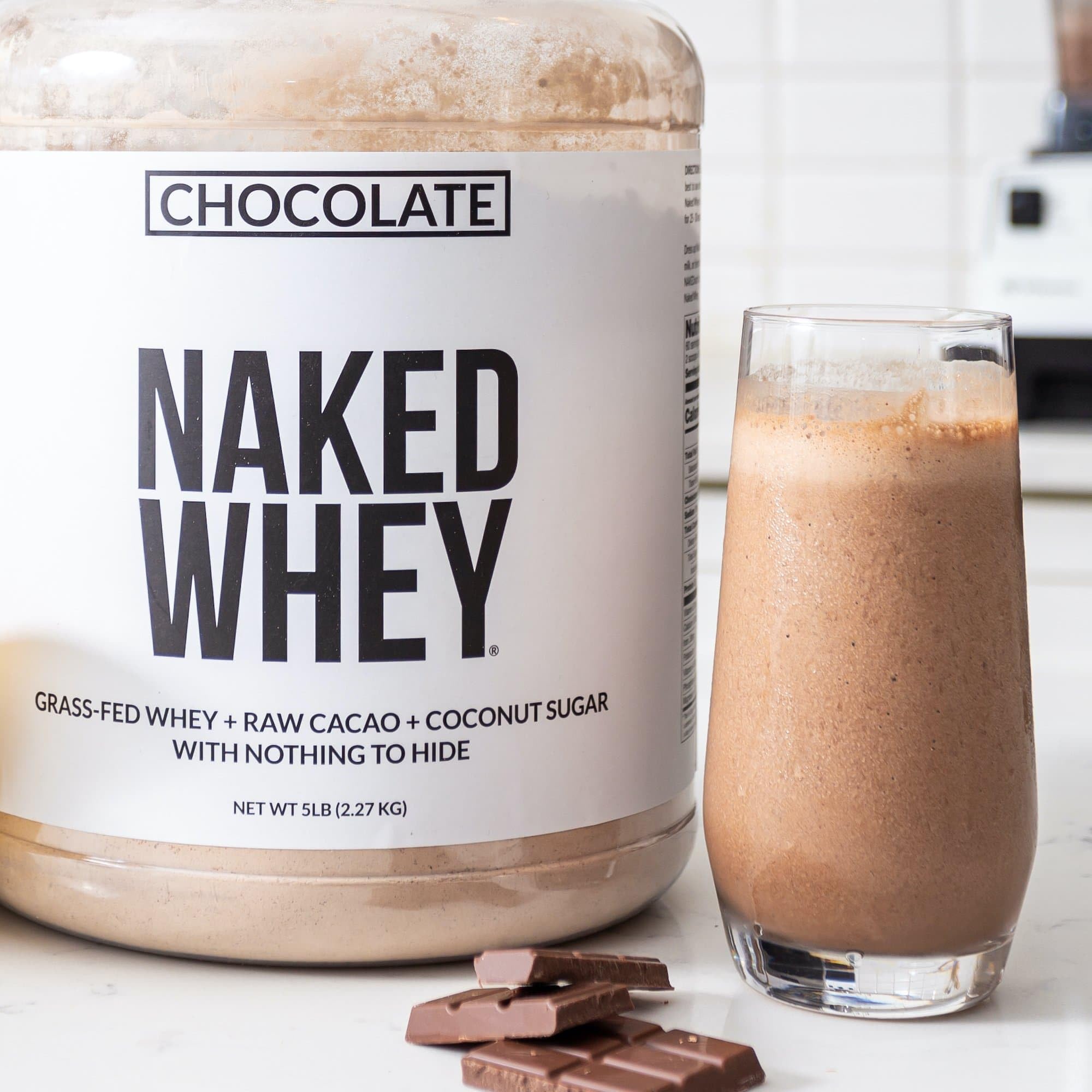 Naked Whey Chocolate Protein Powder - Only 3 Ingredients - Grass Fed Whey Protein Powder, Organic Chocolate and Organic Coconut Sugar, No GMO, No Soy, and Gluten Free - 24 Servings