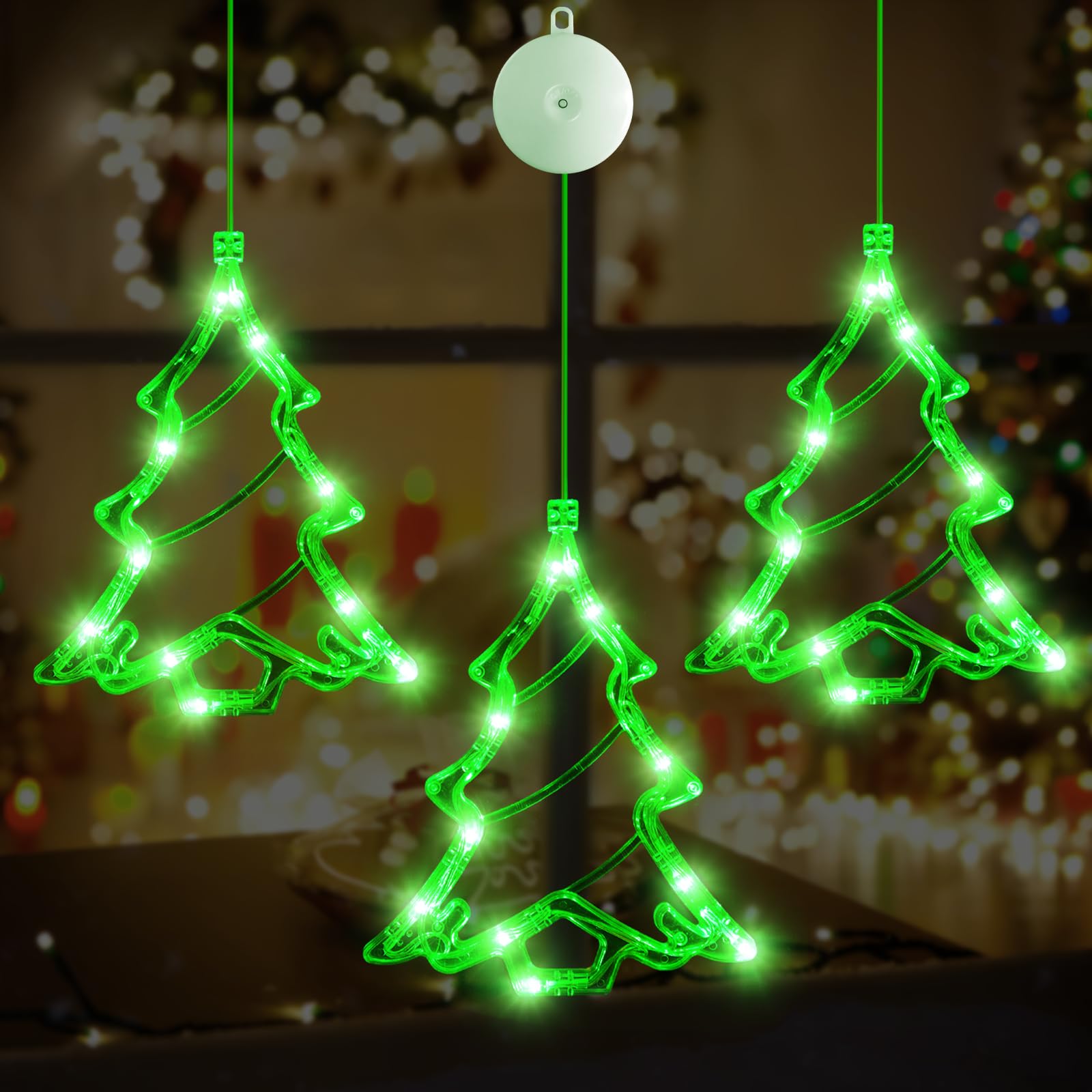 LYUBASA [Timer] 3Pcs Christmas Window Lights Decorations, Battery Powered Christmas Window Hanging White Lighted Tree Shaped LED Sucker Lamp for Xmas Tree Fireplace Window Indoor Outdoor Decor