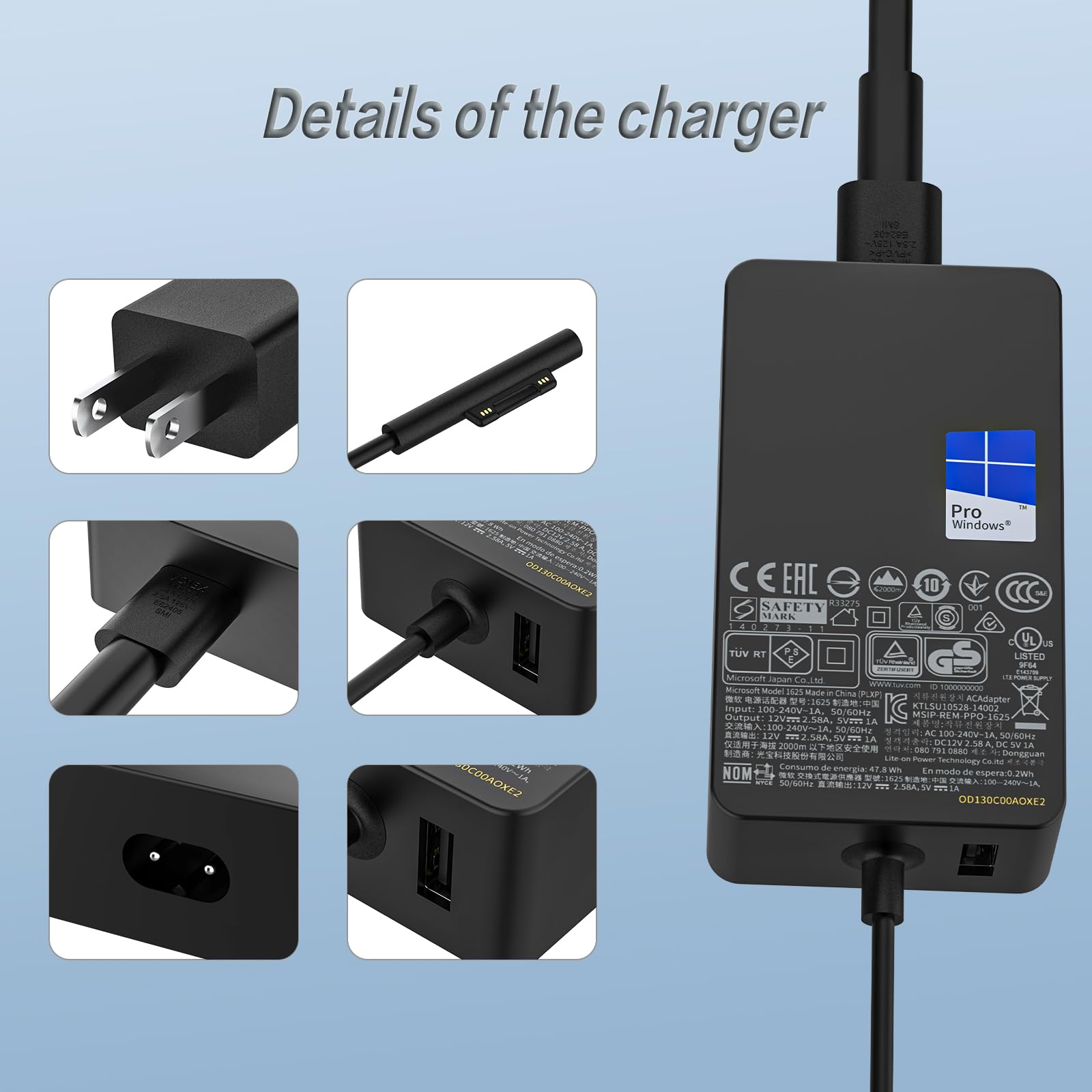 Surface 1625 Charger 36W 12V 2.58A Compatible for Microsoft Surface Pro 5 4 3 i5 i7 Surface Go 1 2 3 Laptop Power Supply AC Adapter
