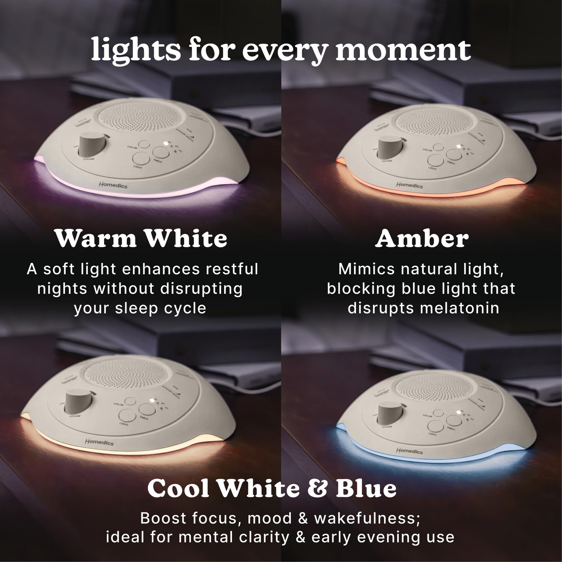 Homedics Sleep Better Portable Sound Machine, Night Light,12 Soothing Sounds Including White Noise, Rain, and Thunderstorm, Ultra-Portable Design, Auto-Off Timer, Ideal for Travel & Baby Sleep, Cream