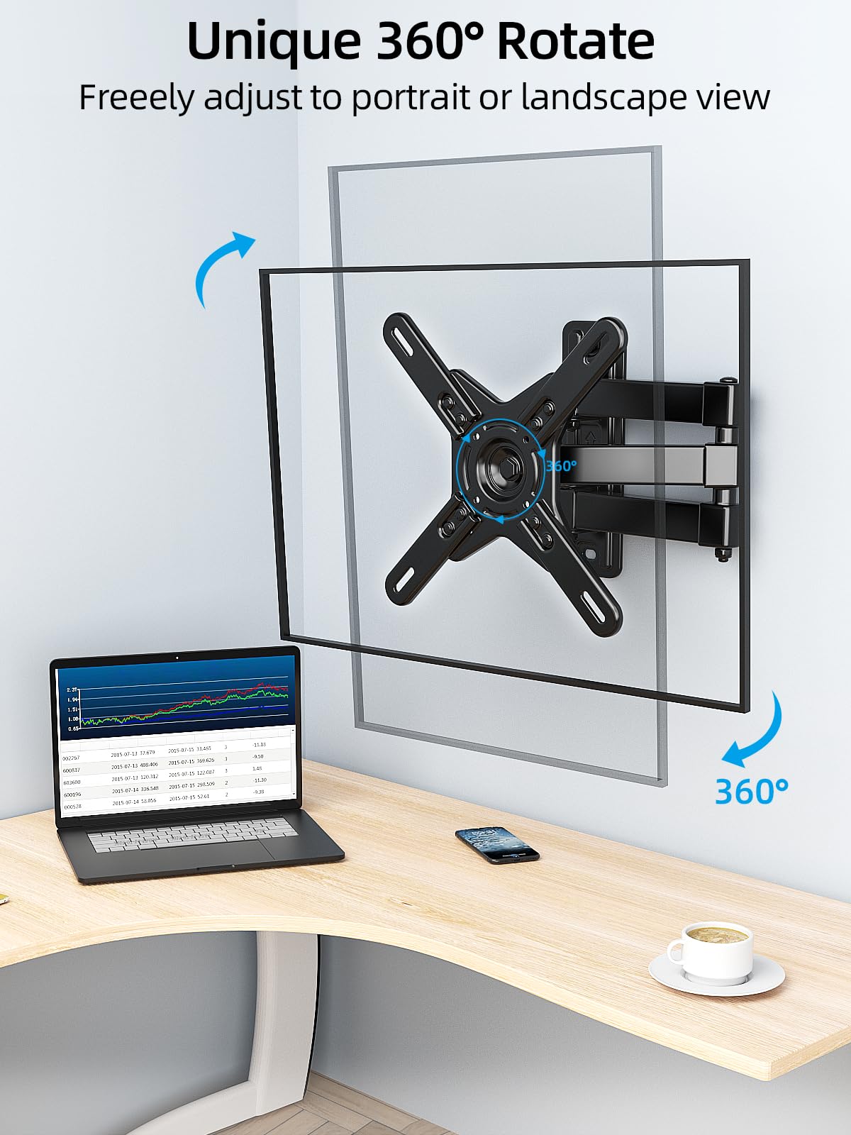 HOME VISION Full Motion TV Wall Mount, [360° Rotation] [180° Swivel] [21.9" Extend Arm] TV Mount for 17-42inch Flat Curved Screen TV, Monitor Wall Mount TV Bracket, Max VESA 200x200mm, up to 33 Lbs