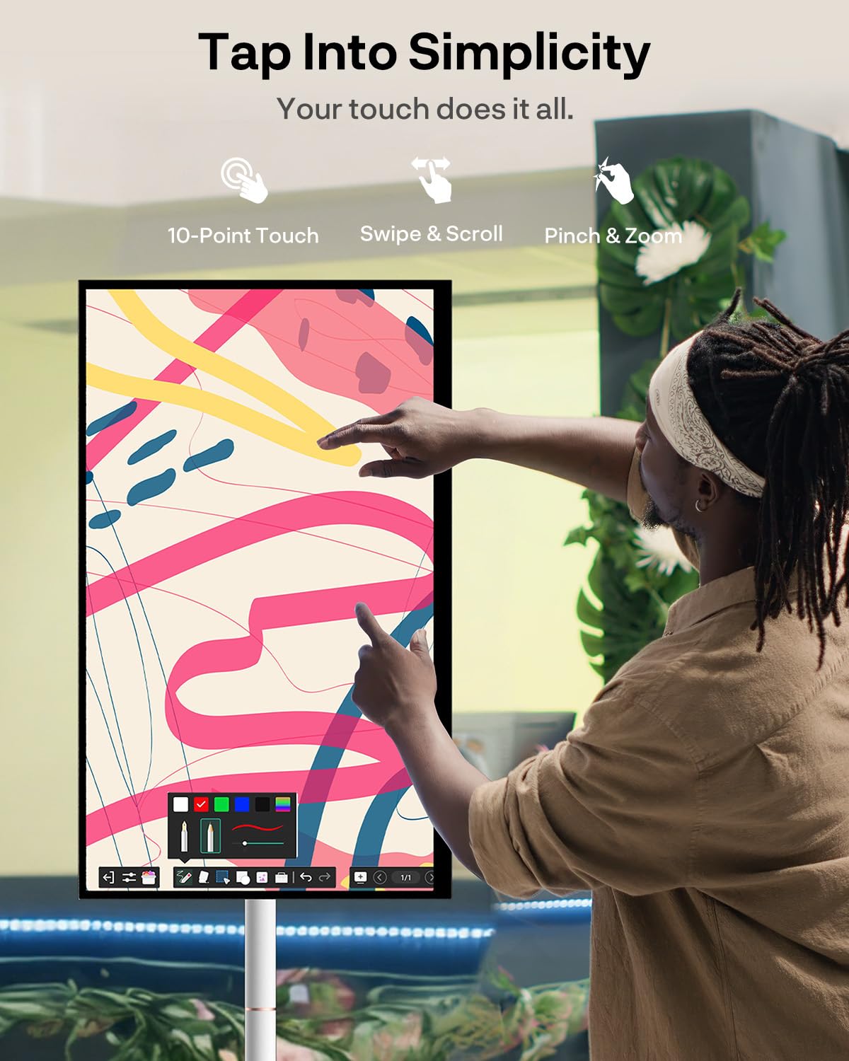 SYLVOX 27'' Smart Rolling Display with Stand, 1080P Portable Touchscreen Monitor for Streaming TV Apps, Built-in Battery (4-5H), Full Swivel Rotation for Home, Office & Entertainment