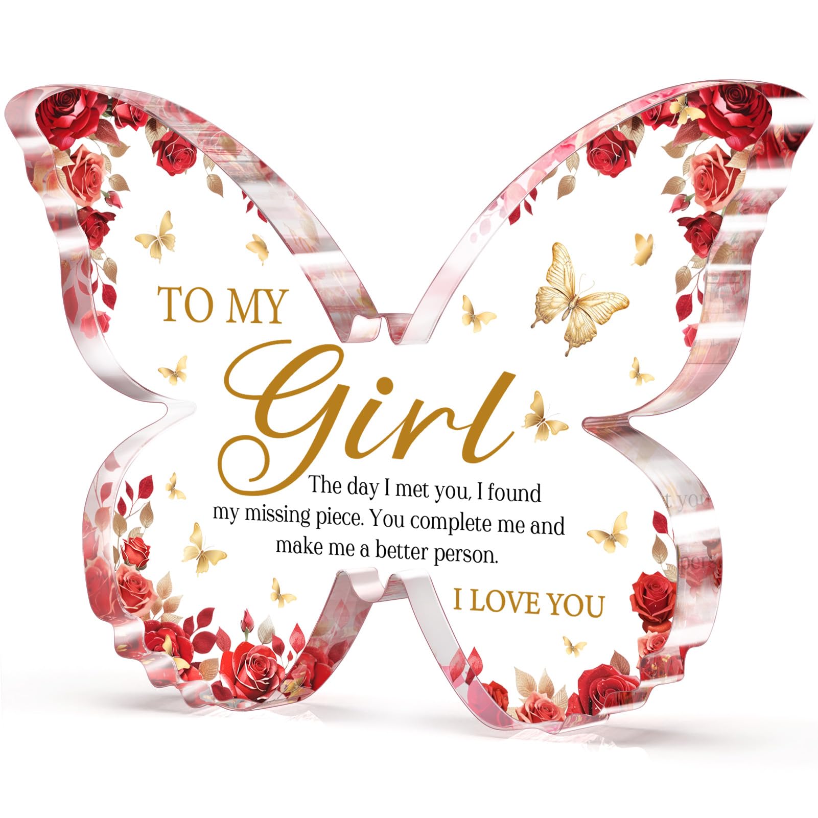 Glydein Gifts for Girlfriend Romantic, Girlfriend Christmas Gift - 5x3.8x0.5 Inch Butterfly Acrylic Plaque Decor - Christmas Anniversary Birthday Valentines Day Gift for Girlfriend, I Love You Gifts for Her