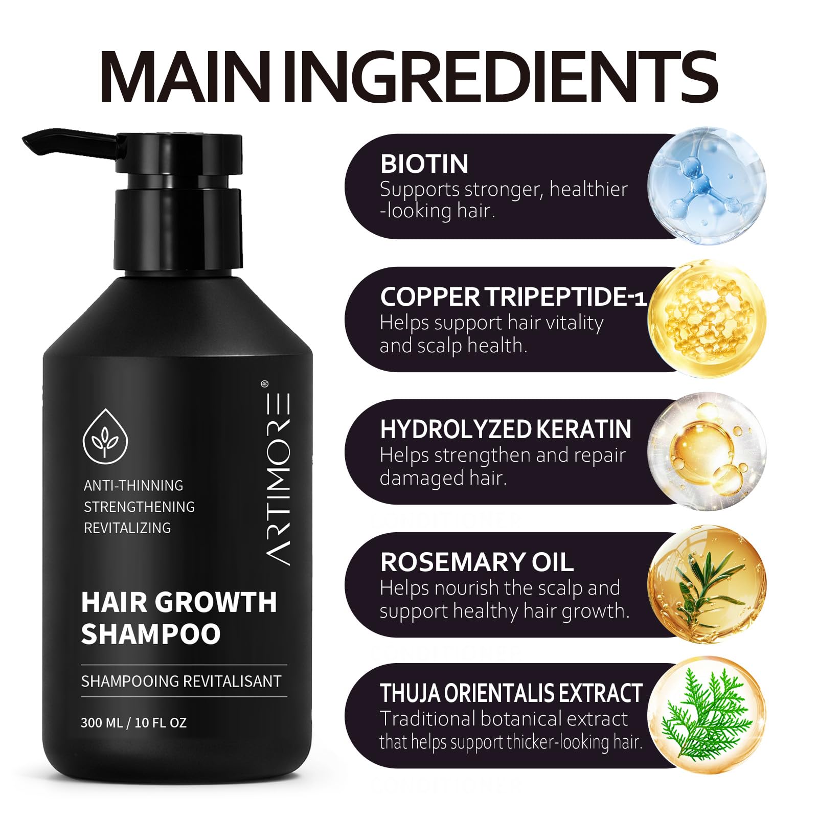 Biotin & Rosemary Hair Growth Shampoo for Thinning Hair for Women, Hair Loss Shampoo for Men, Nourishes Scalp with Natural Ingredients 300 ml