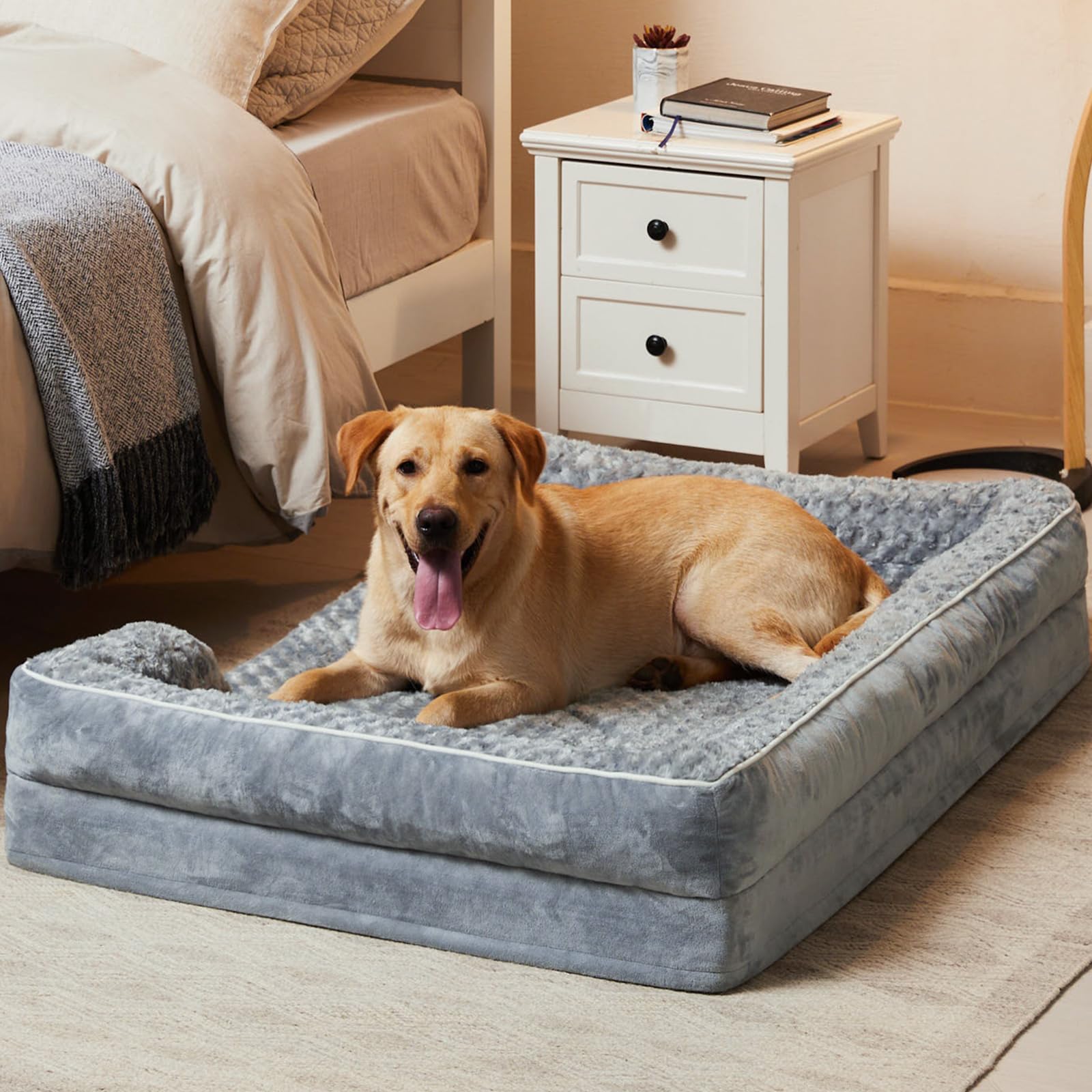 WNPETHOME Dog Beds for Extra Large Dogs, Washable, Bolster Sofa Bed with Waterproof Lining & Non-Skid Bottom, Orthopedic Egg Foam Couch for Pet Sleeping, Pet Bed