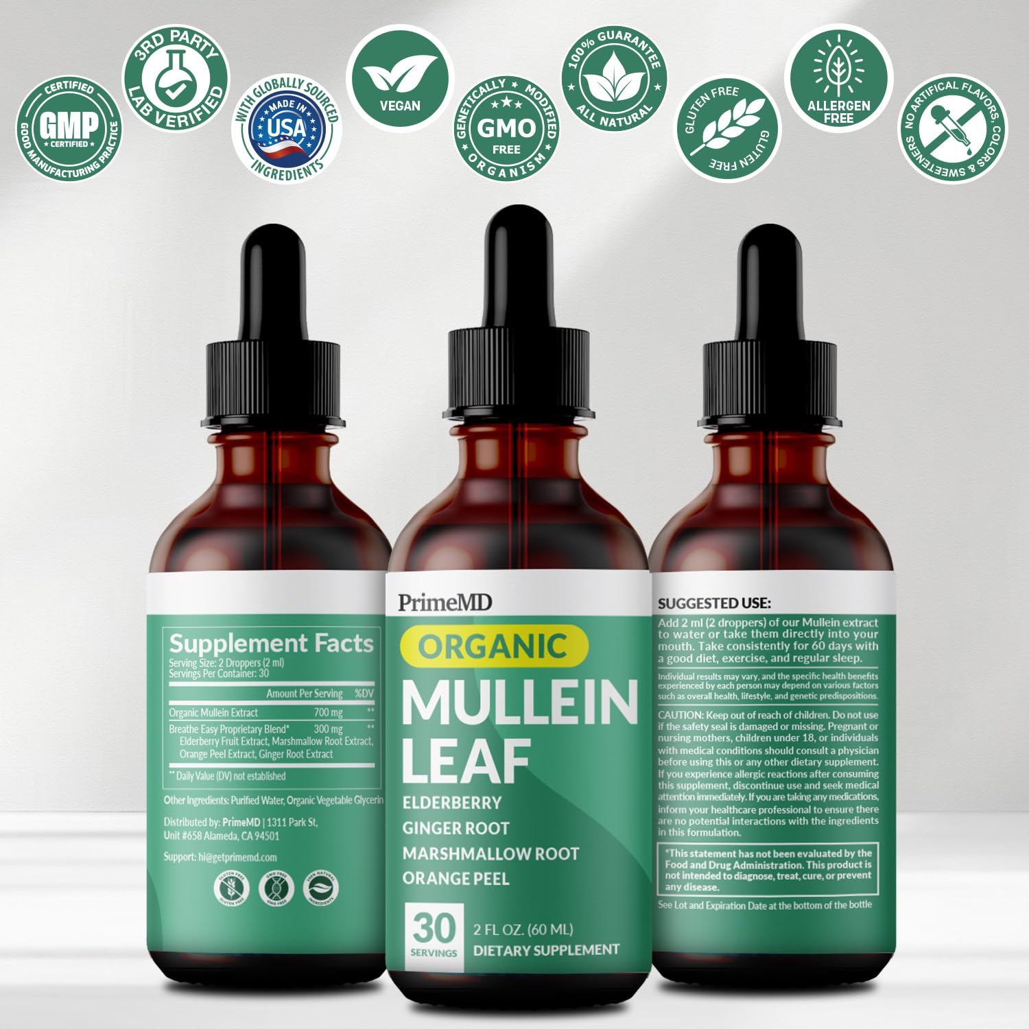 5-in-1 Mullein Drops for Lungs and Bronchial - Respiratory Lung Health Support with Mullen Leaf Extract for Lungs - Mullein Tincture with Elderberry, Echinacea and Ginger Root (60 Servings) (2-pack)