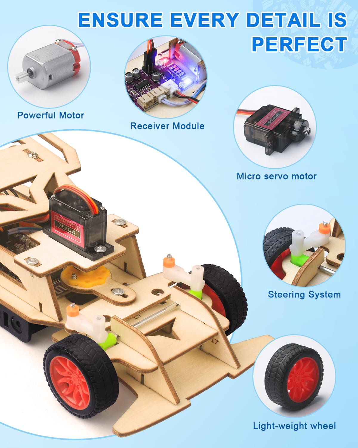 Poraxy STEM Kits for Kids Age 8-10-12, Building Remote Control Model Car, Wooden 3D Puzzles, Toys for Ages 8-13, Science Educational Projects Crafts, Gifts for 8 9 10 11 12 13 Year Old Teen Boys Girls