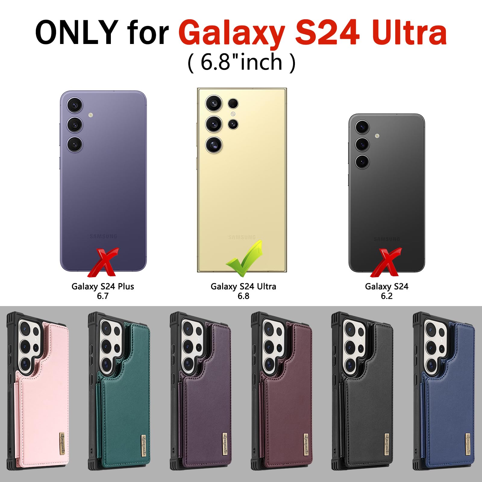 symboly for Samsung Galaxy S24 Ultra Wallet Case with Kickstand, Flip Card Holder Leather Cover Women Men Shockproof Protective case for Galaxy S24 Ultra Phone case (Purple)