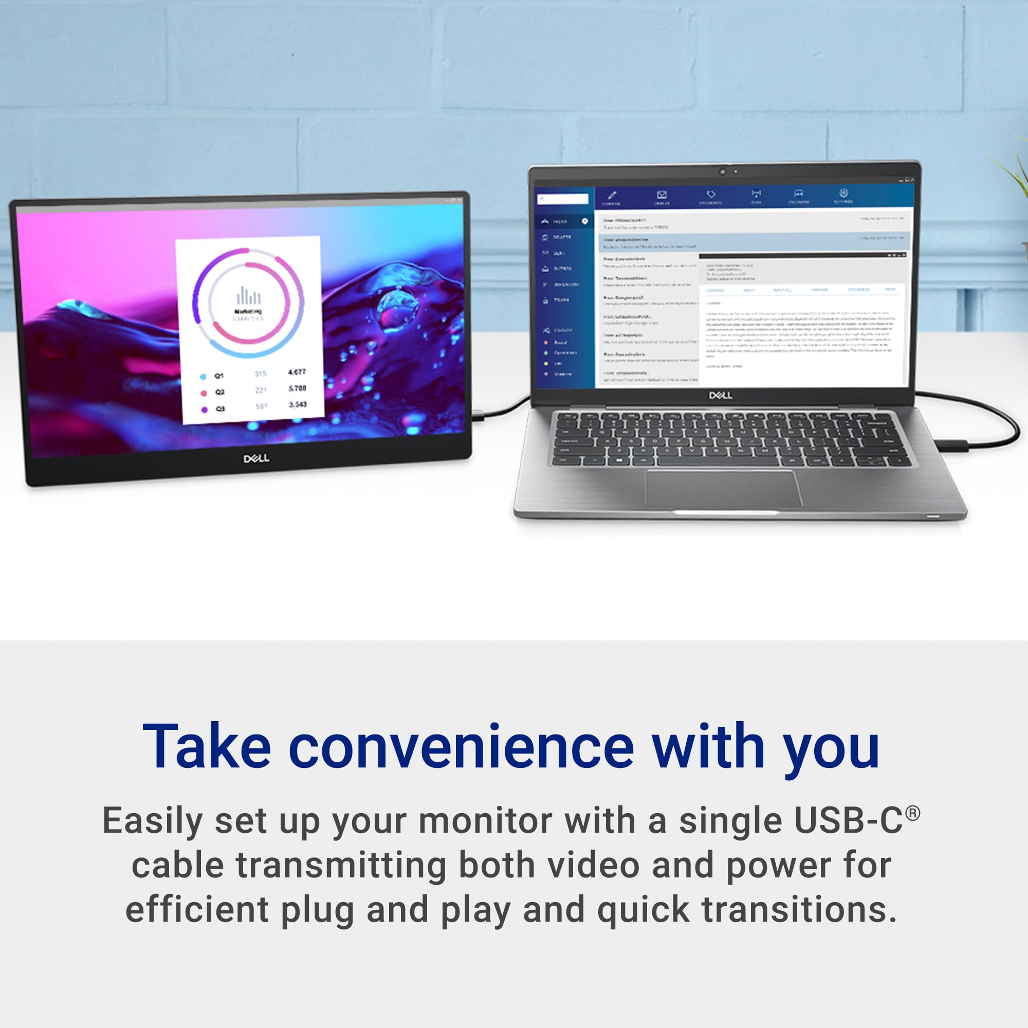 Dell 14 Portable Monitor - P1424H - 14-inch Full HD (1080p) 1920 x 1080, IPS Panel, USB-C connectivity, Comfortview, 3-Year Advanced Exchange Service - Silver