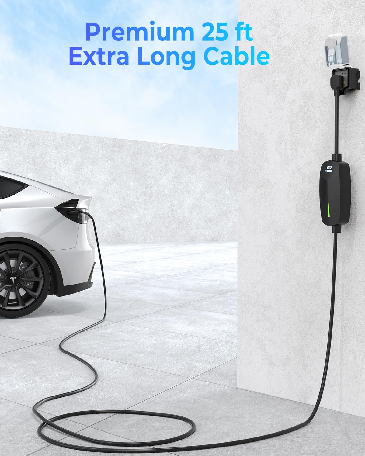 EVDANCE Universal Mobile Charger for Tesla - 32A Level 2 Mobile Connector with NEMA 14-50 Plug, 25 ft Extension Cord, Home Charger Compatible with Model 3/Y/S/X (Button with Functions)