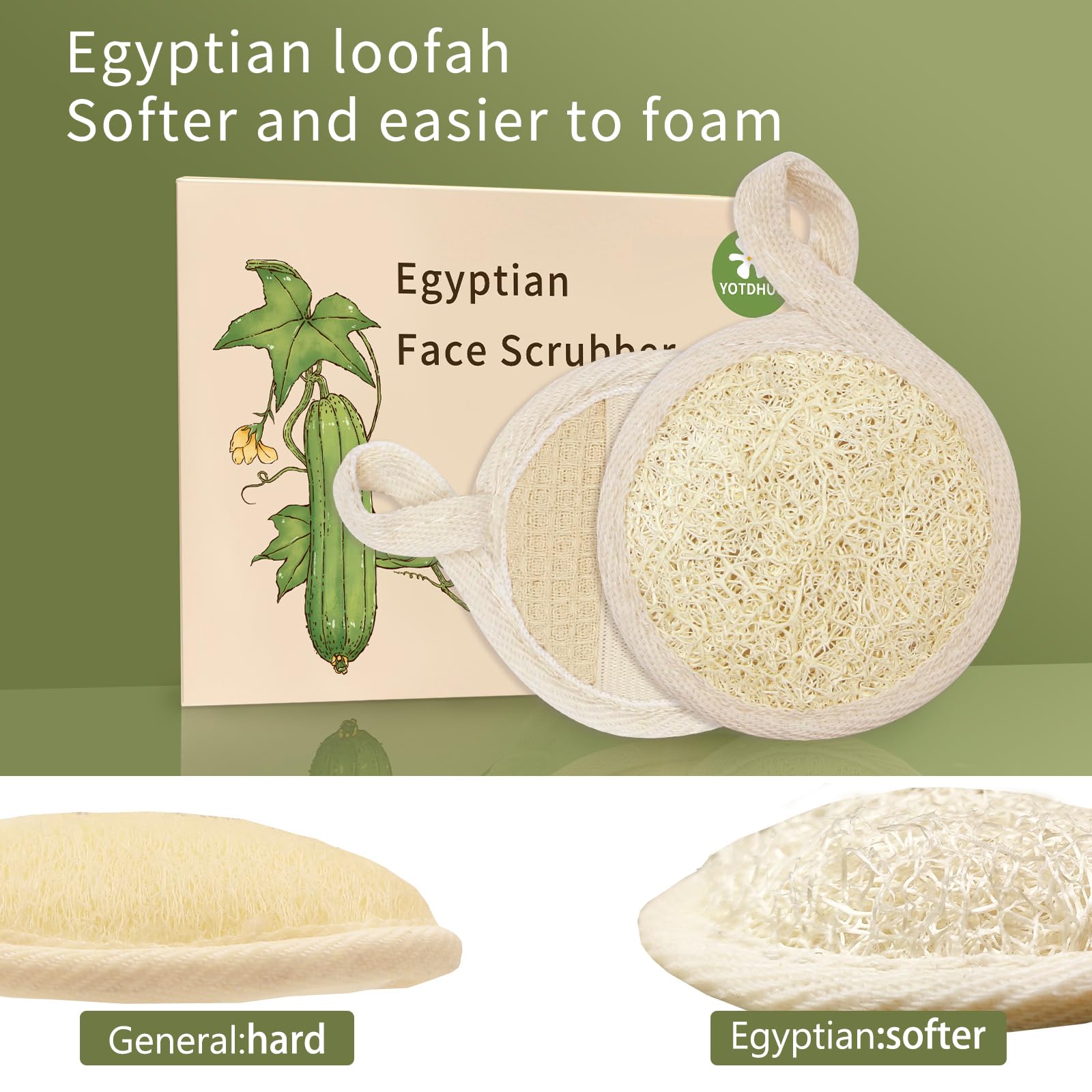 Natural Egyptian Loofah Face Scrubber(4Pack),Exfoliating Facial Scrub Pads Made from Organic Luffa for Women