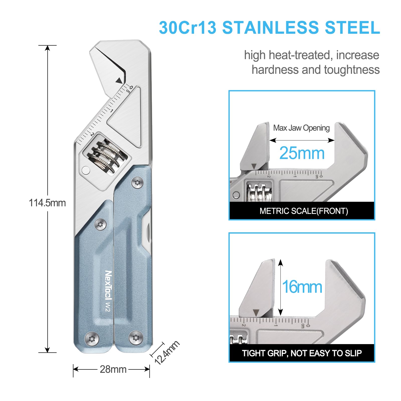 NexTool W2, 8 in 1 Multi Tool with Adjustable Wrench, Multitool Pliers, Pocket Knife, Screwdriver and File, Multi-Tool with 9 in 1 Bits Set and Nylon Sheath for Cycling Maintenancen, Household Repairs