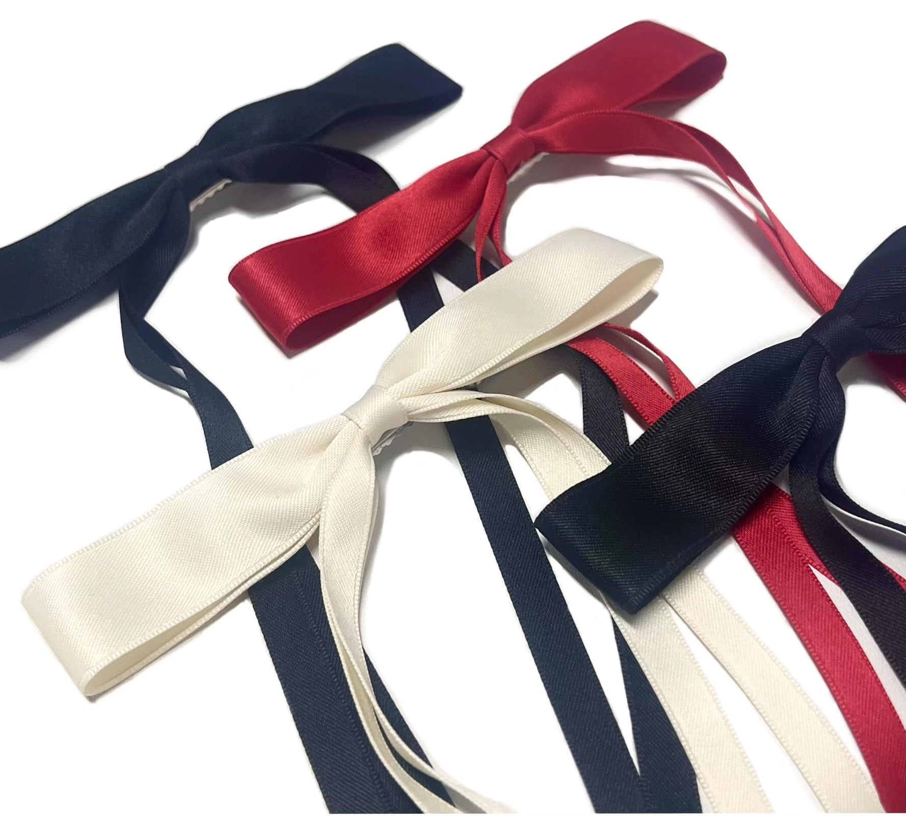 Tobeffect Hair Accessories for Women, 6PCS Hair Ribbons with Long Tails Girls Ribbon Bows, BowKnot Barrettes Tassel Hair Bow Clips in Black, Red, White