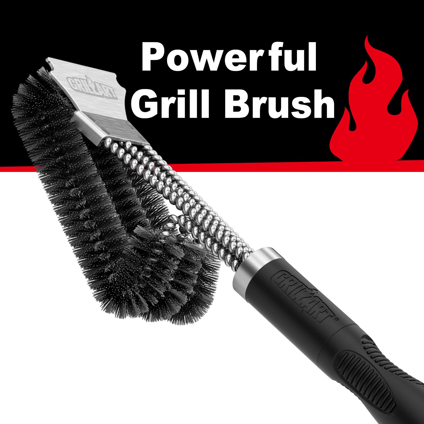 GRILLART Grill Brush and Scraper, Extra Strong BBQ Cleaner Accessories, Safe Wire Bristles 18" Barbecue Triple Scrubbers Cleaning Brush for Gas/Charcoal Grilling Grates, Wizard Tool BR-8115