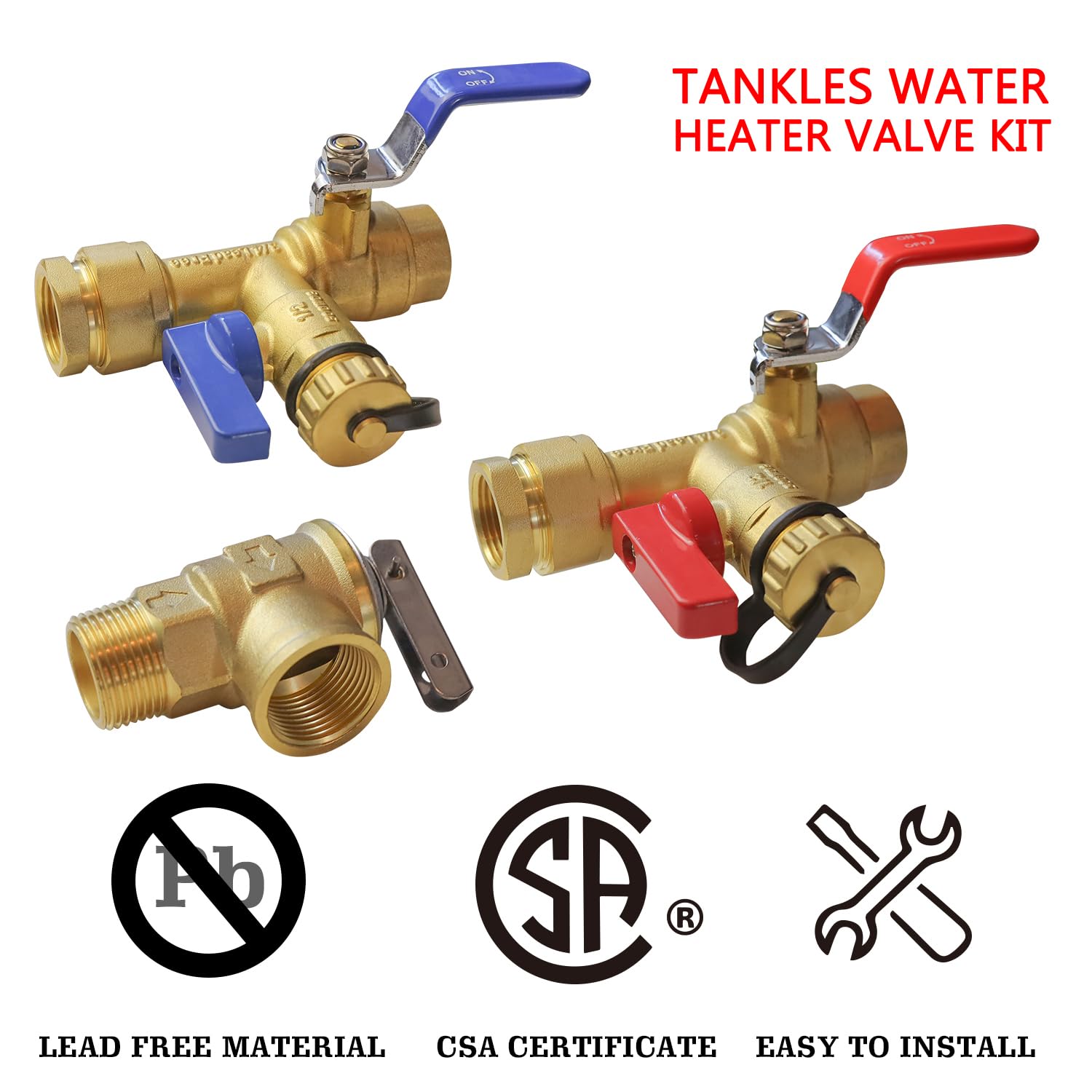 Xiny Tool 3/4-Inch IPS Isolator Tankless Water Heater Service Valve Kit with Pressure Relief Valve, Clean Brass