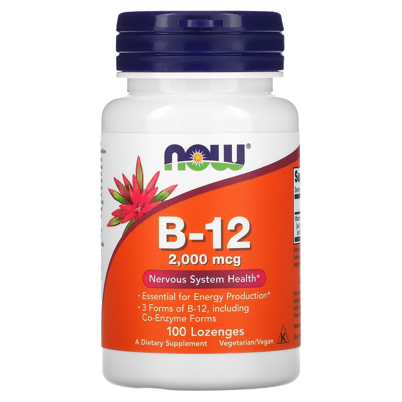 NOW Supplements, B-12 2,000 mcg, Energy Production*, Nervous System Health*, 100 Lozenges