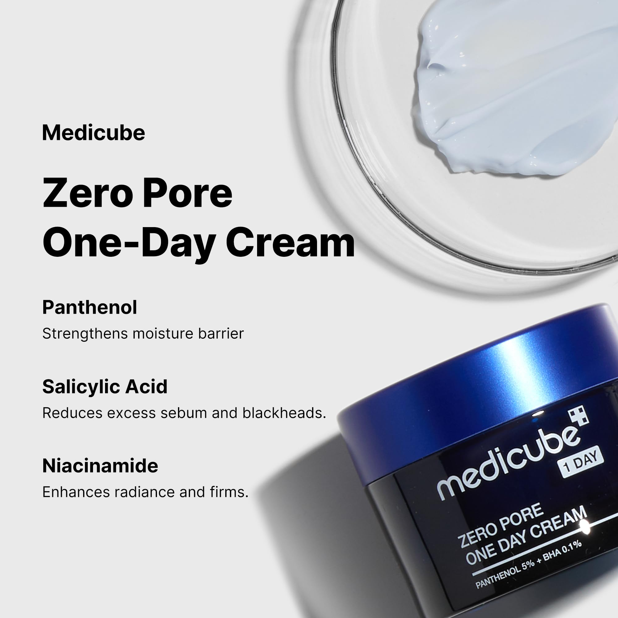 Medicube Zero Pore One-Day Cream 1.7 fl.oz - Visibly Smaller Pores, Controls Excess Oil - Pore Refining Cream with Panthenol, Salicylic Acid, and Niacinamide - Korean Skincare
