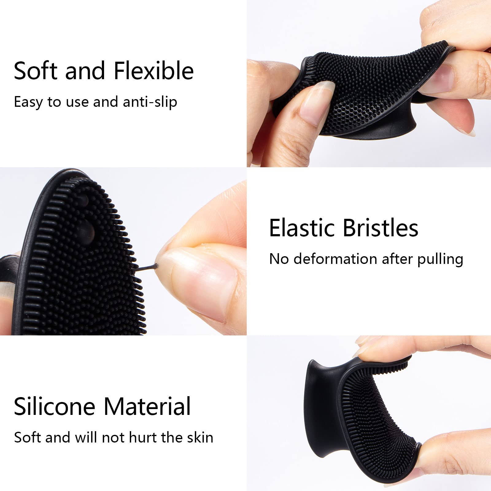 4 Pack Silicone Face Scrubber, Beomeen Facial Cleansing Brush Soft Silicone Facial Exfoliation and Massage Brush Blackhead Scrubber for Men and Women (Black)