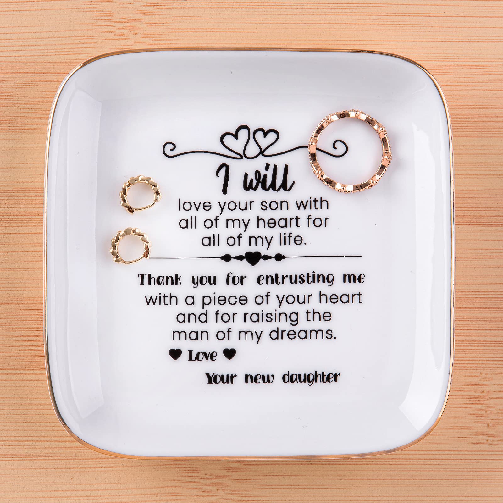 Kaidouma Mother of the Groom Gifts from Bride - Wedding Gifts for Mother in Law - Ceramic Jewelry Holder Ring Dish Trinket Tray - Thank You for Raising the Man of My Dreams