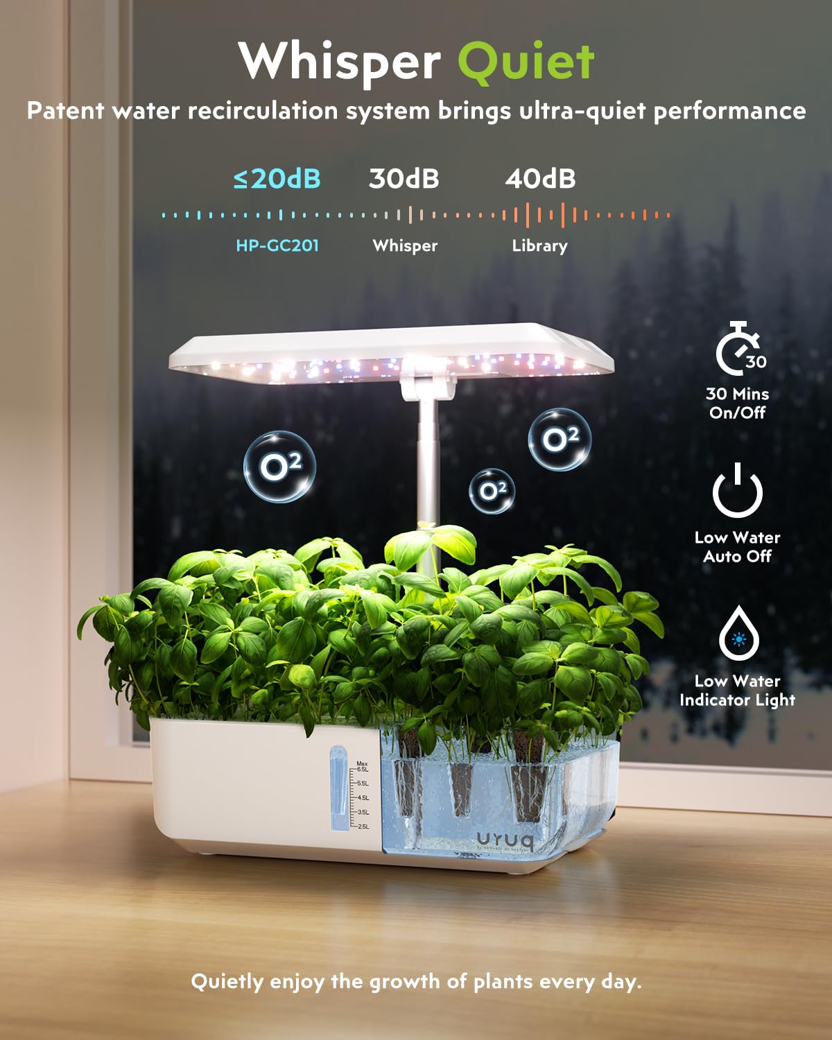 URUQ Hydroponics Growing System Garden: 12 Pods Indoor Gardening System with Remote Control LED Grow Light Height Adjustable Quiet Plants Germination Kit - Gardening Gifts White