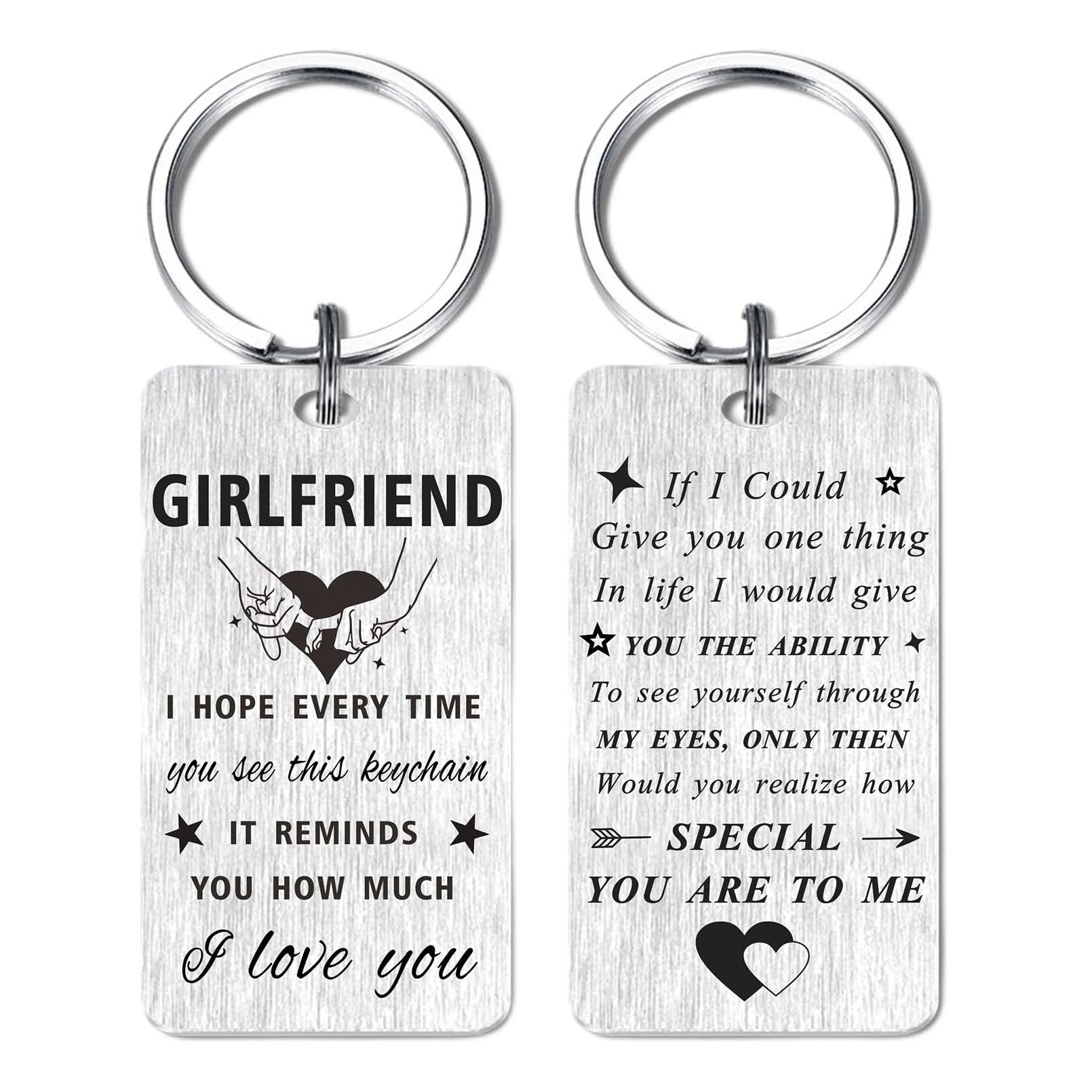 Gezxin Gifts for Girlfriend Romantic, I Love My Girlfriend Keychain from Boyfriend, Cute Girlfriend Birthday Anniversary Present for Women Her, Sentimental Girlfriend Valentine Mother's Day Christmas