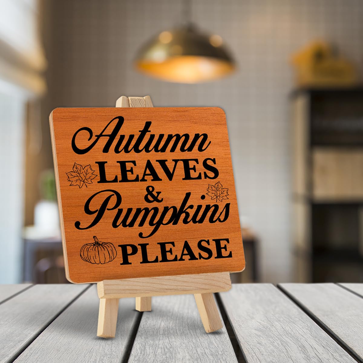 Fall Decor Autumn Leaves and Pumpkins Please Wood Sign with Easel Autumn Decorations for Home Desk Table Shelf, Fall Tiered Tray Decor