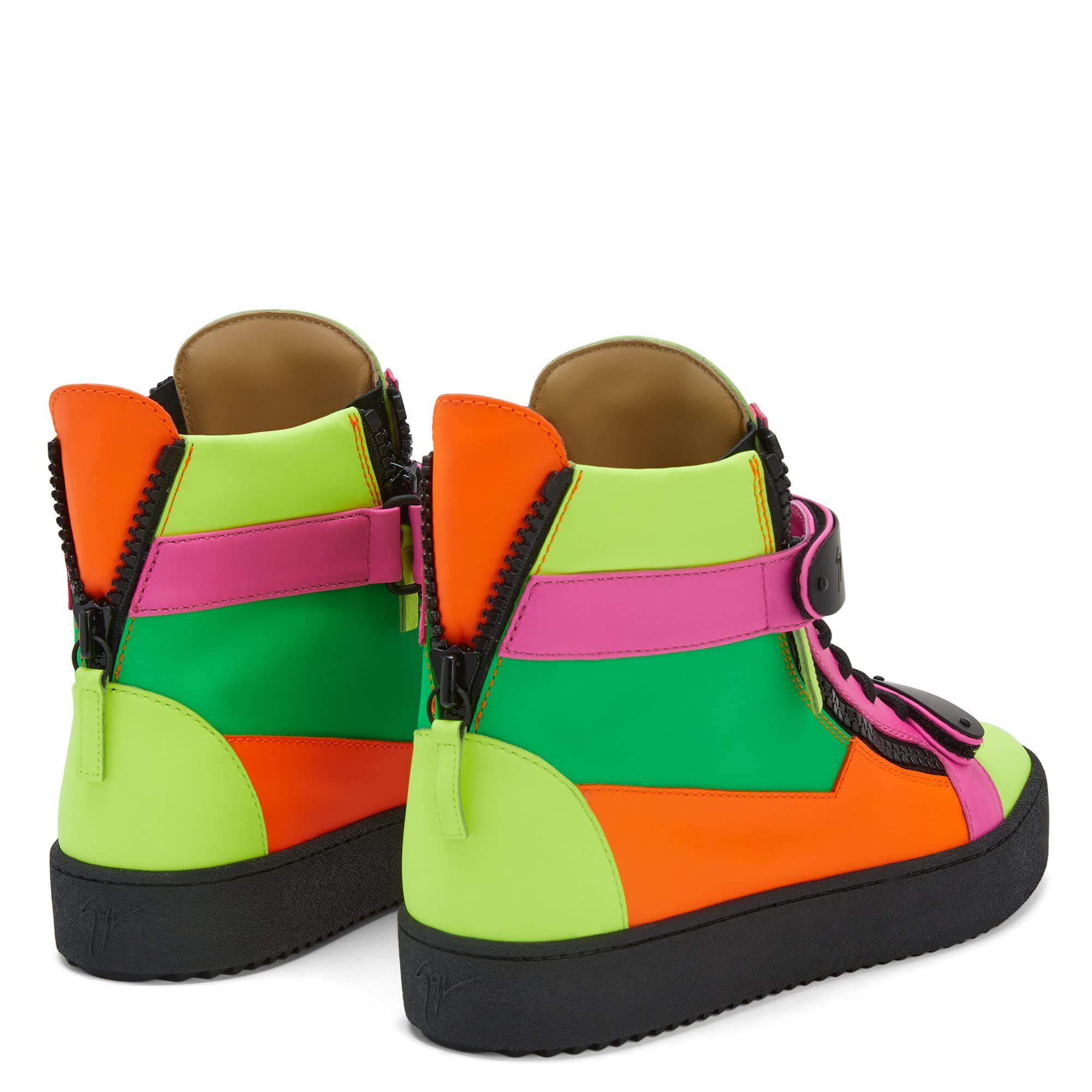 Giuseppe Zanotti, Coby Neon Multicoloured Leather High-Top Sneakers, 9.5, Multicolor