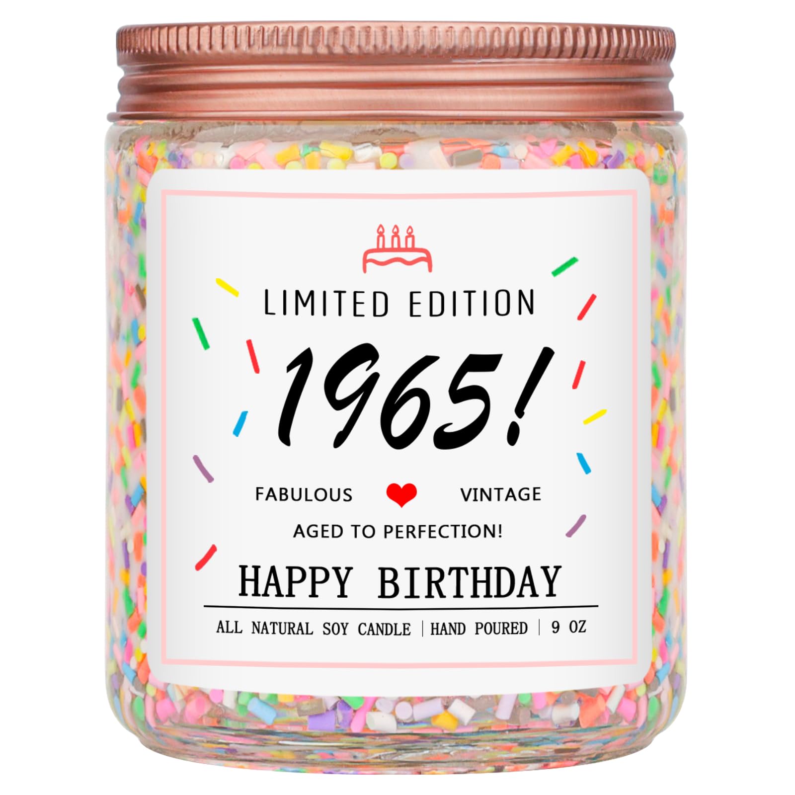 Homsolver 60th Birthday Gifts for Women Ideas, Happy 1965 60th Birthday Candle Gifts-Limited Edition 1965 Handmade Candles (Vanilla Birthday Cake Scent with Sprinkles)