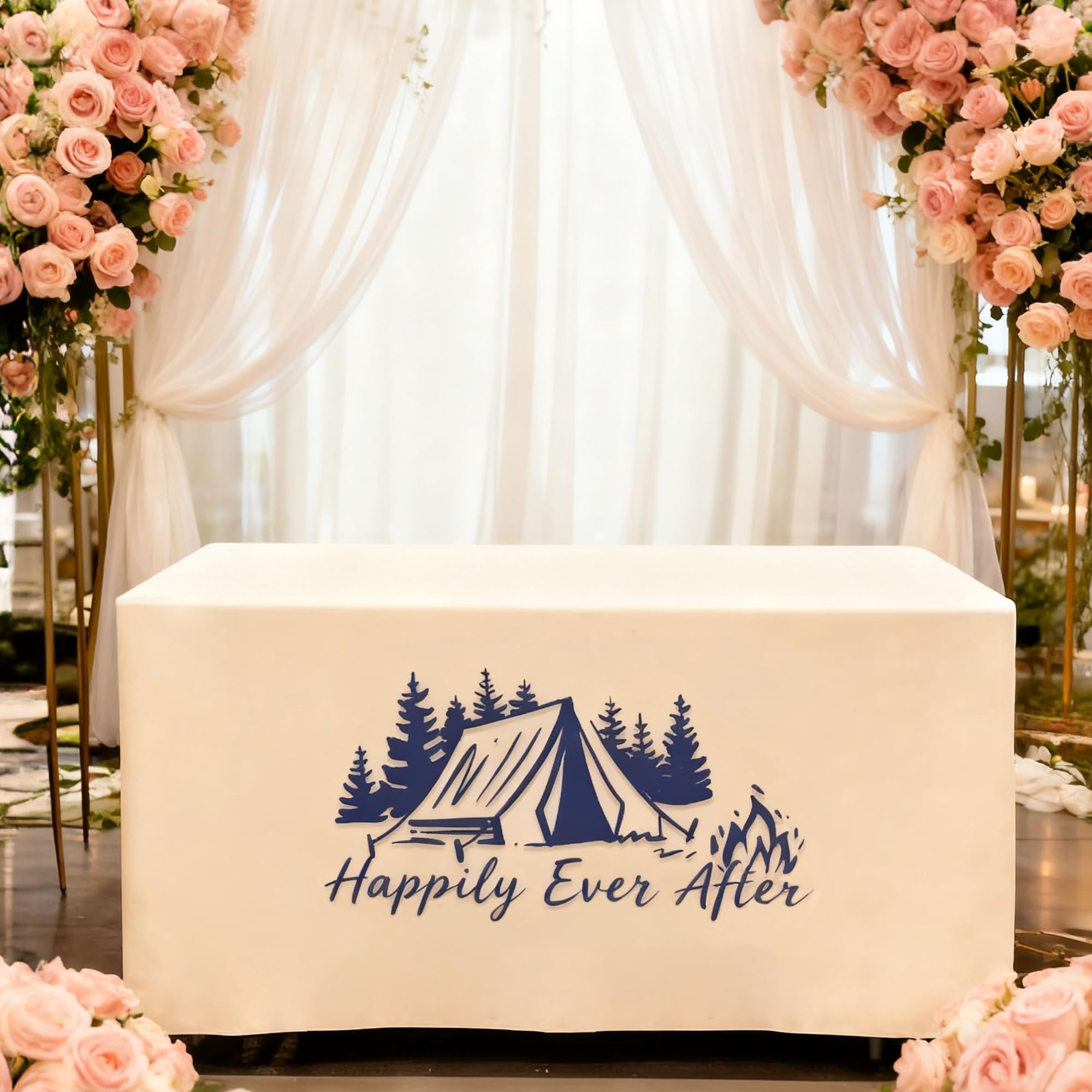 GagetElec Custom Table Cloth with Business Logo - 4FT/5FT/6FT/8FT/10FT Fitted Table Cover, Personalized Tablecloth for Trade Show, Wedding, Birthday, Anniversary & Business Events (4FT Open Back)