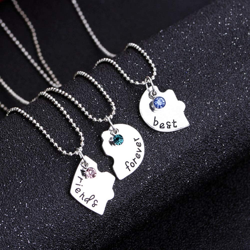 Best Friends Forever and Ever Necklace with Crystal Broken Heart Charm Pendant Set Friendship Necklace