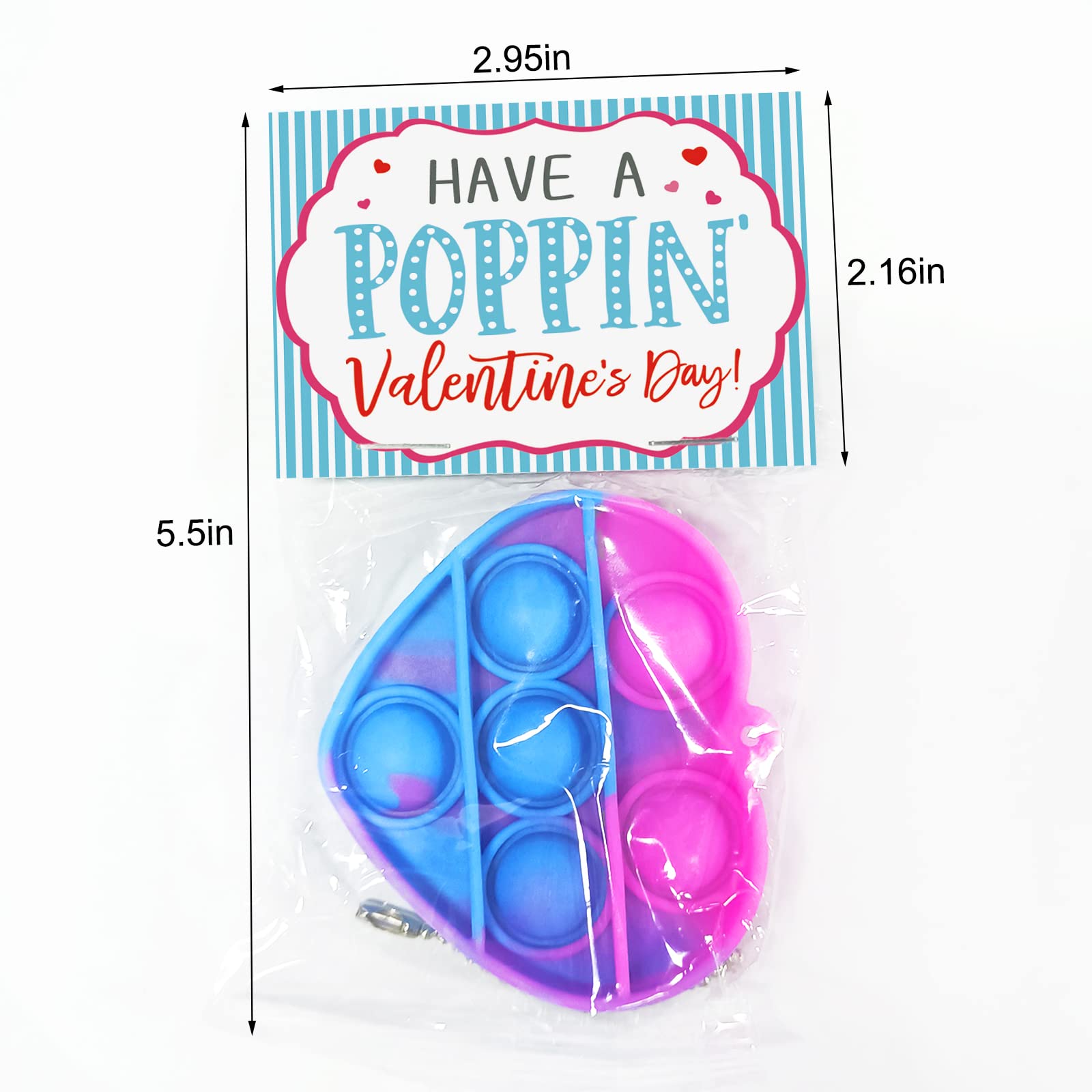 Valentines Day Gifts for Kids - Valentines Day Cards for Kids - Set of 24 Pop Heart Fidget Toys Bulk - Valentine Exchange Cards for Toddlers Girls Boys School Classroom Party Favors Age 3 Year and Up