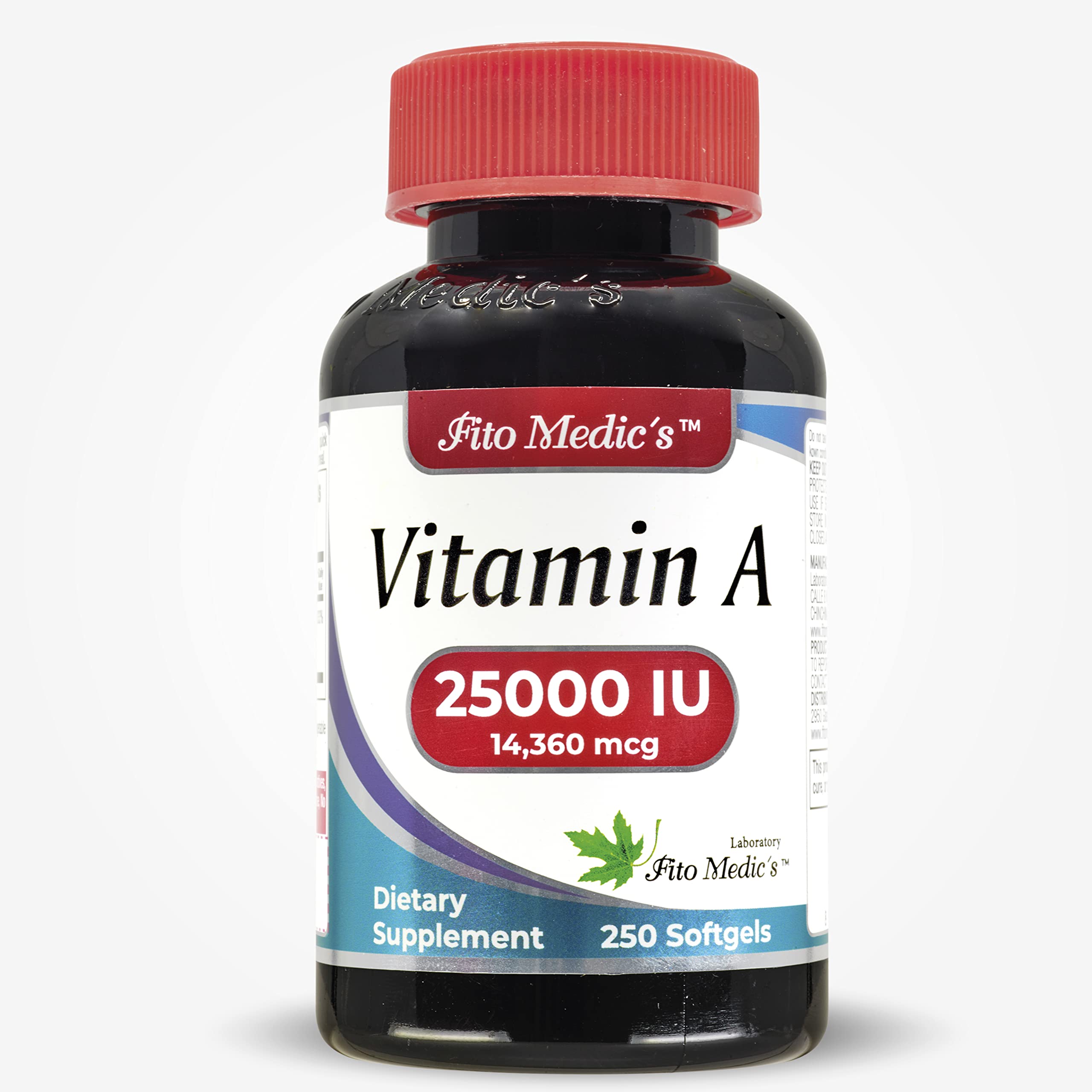 FITO MEDIC'S Lab - Vitamin a 25000 iu softgels - 250 Softgels- Ultra high Absorption, Healthy Skin & Eyes, Antioxidant Activity & Immune System Function.