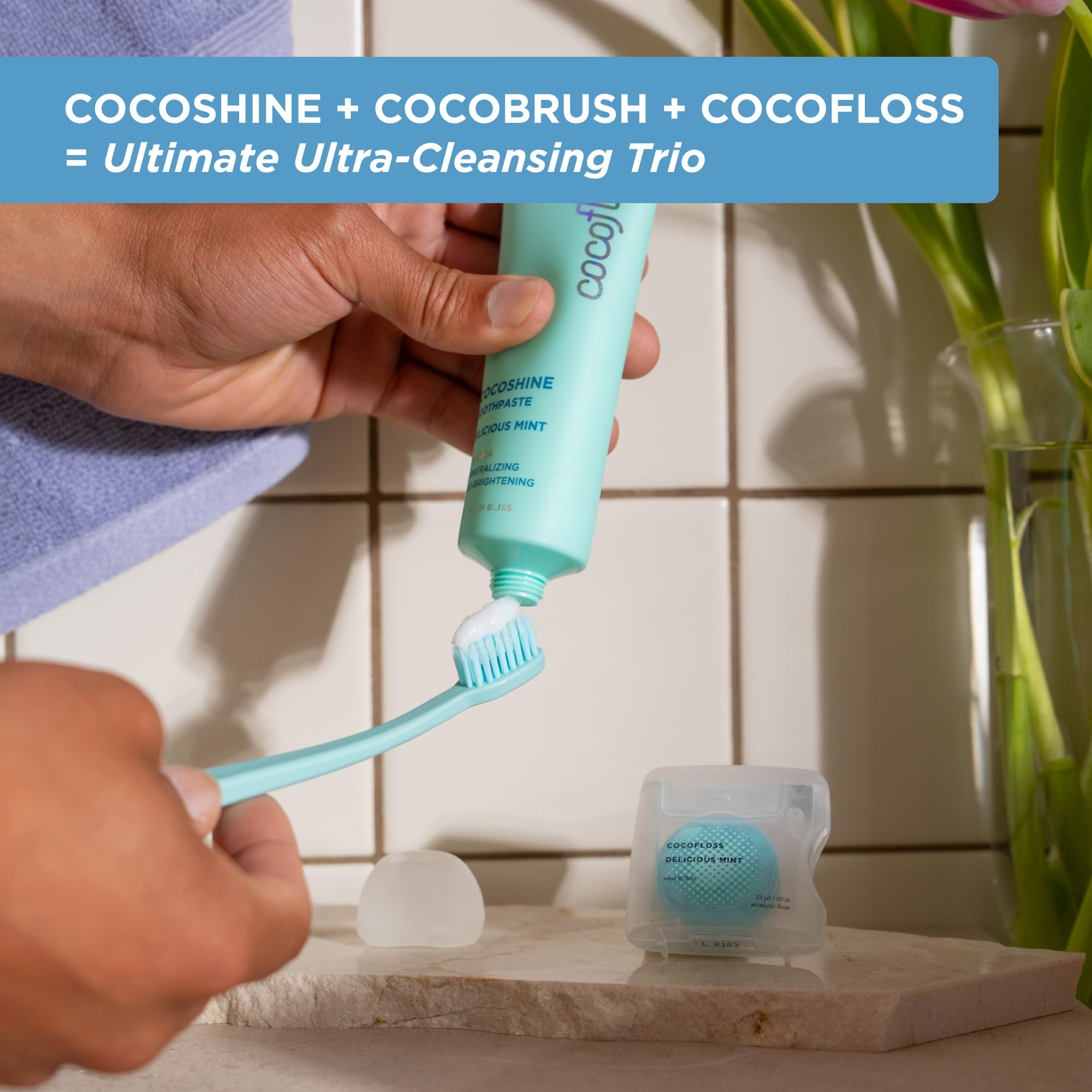 Cocofloss Cocoshine Whitening Toothpaste, Remineralize & Repair Sensitive Teeth, Fluoride-Free with n-HA, Kid-Friendly, Delicious Mint, 3.4 oz