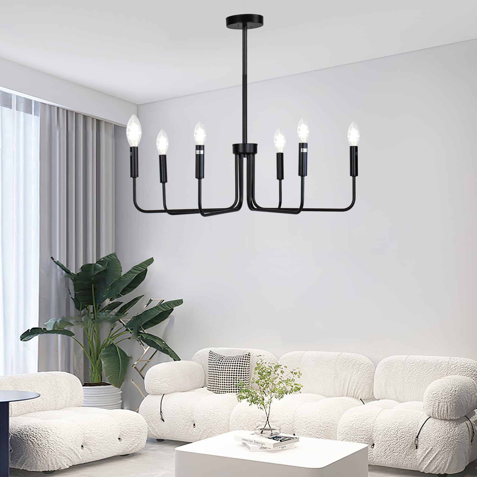 RBACTYES Farmhouse Chandelier, 6-Light Black Modern Chandelier for Dining Room, Matte Black Chandelier Light Fixture for Bedroom, Kitchen, Living Room, Entryway, Foyer, Hall (Bulbs Not Included)