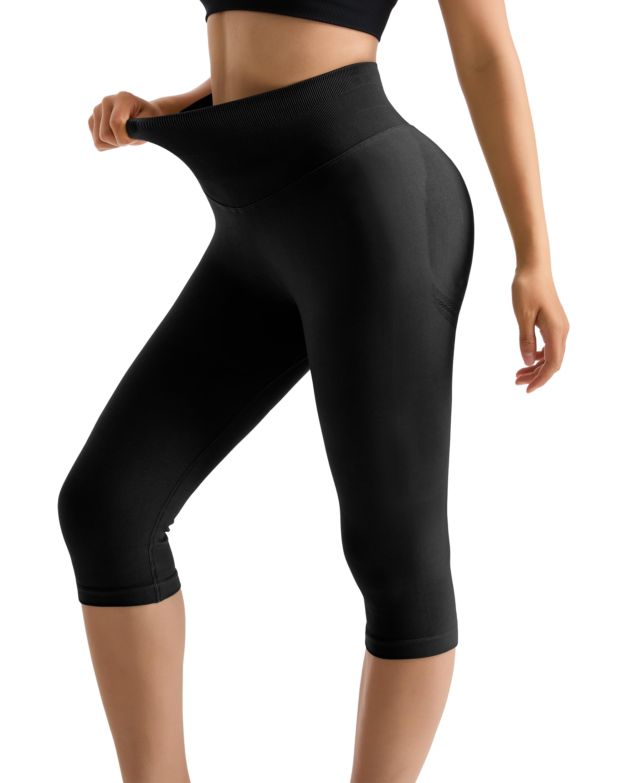 MOOSLOVER Women Hidden Scrunch Butt Lifting Capri Leggings High Waisted Seamless Compression Tummy Control Yoga Pants(M,Black)